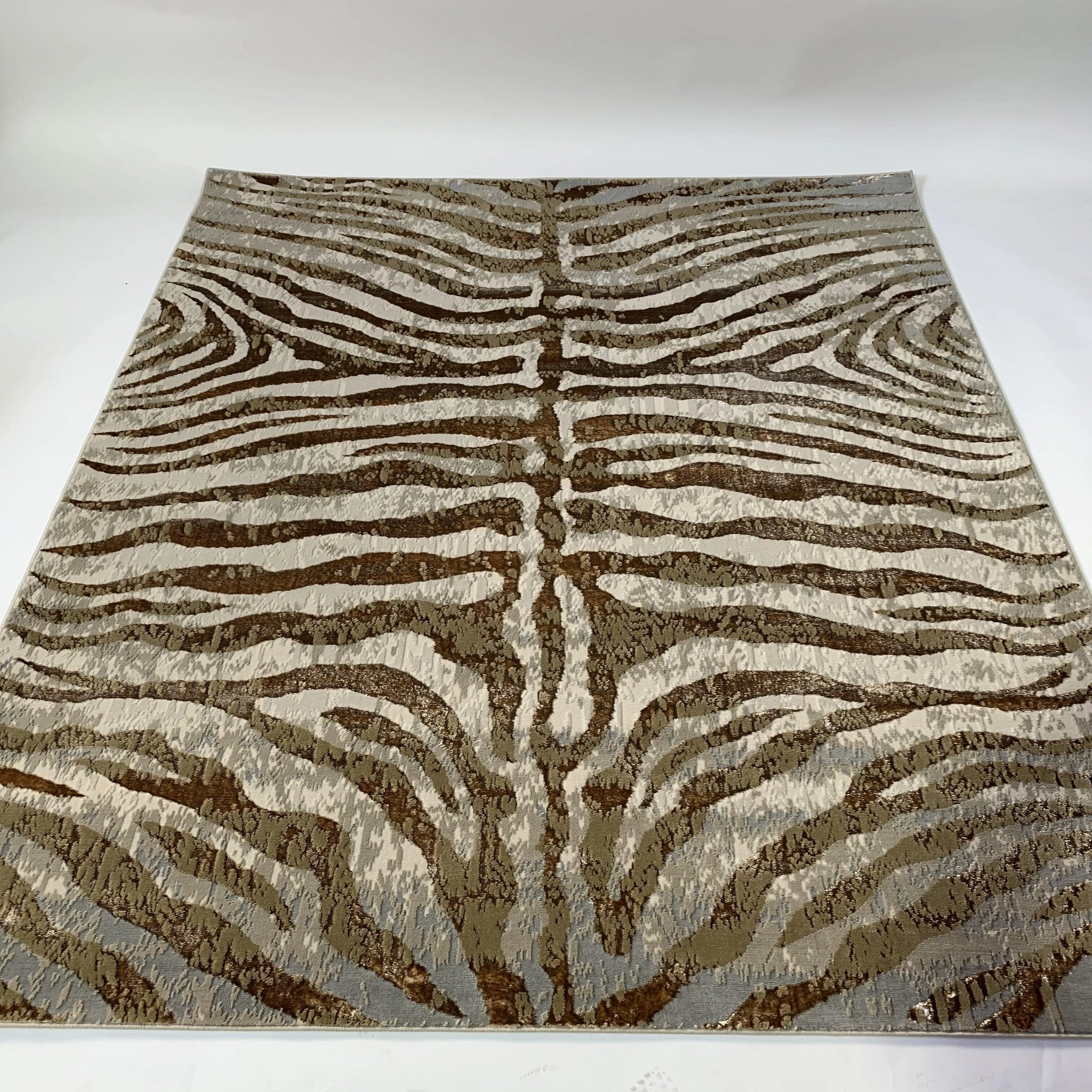 Polyester Gold Viscose Blend Safari Zebra Animal Print Rug/Carpet - Style# Maximus 187 - Color-Changing Flat Weave Rug