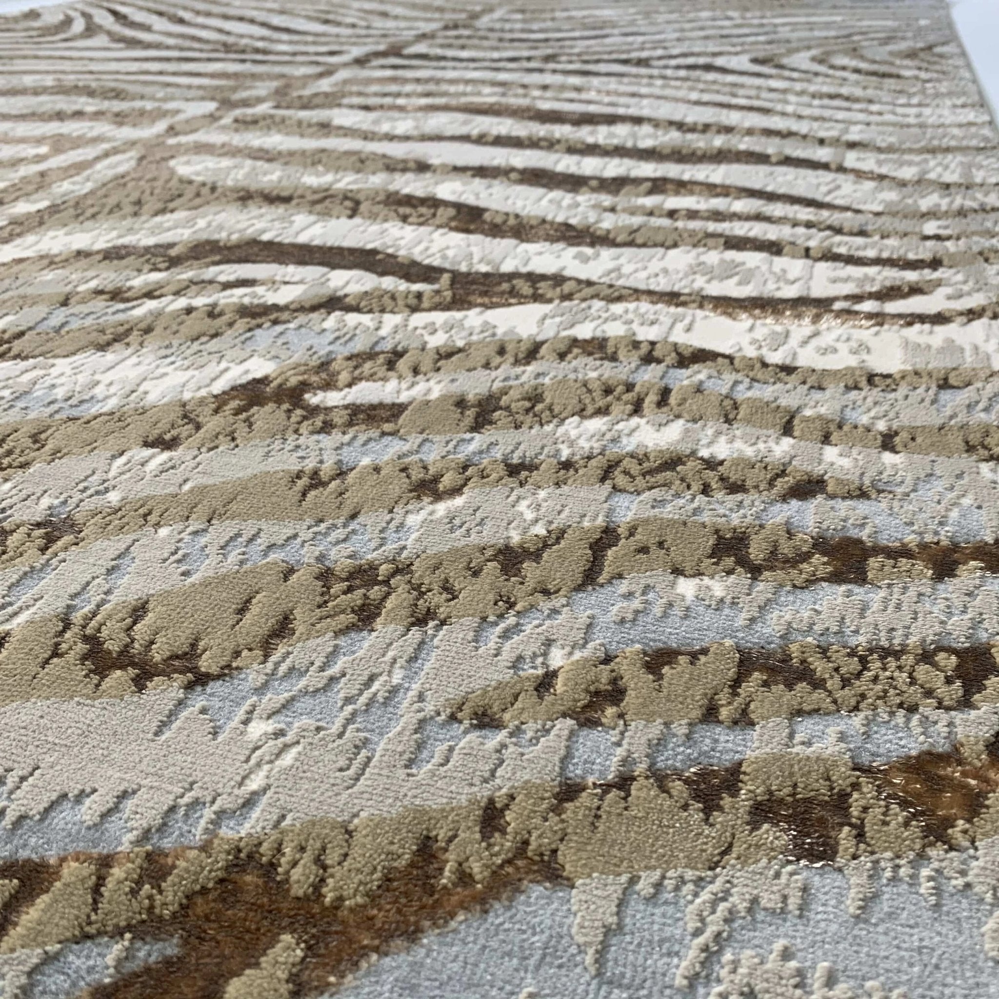 Polyester Gold Viscose Blend Safari Zebra Animal Print Rug/Carpet - Style# Maximus 187 - Color-Changing Flat Weave Rug