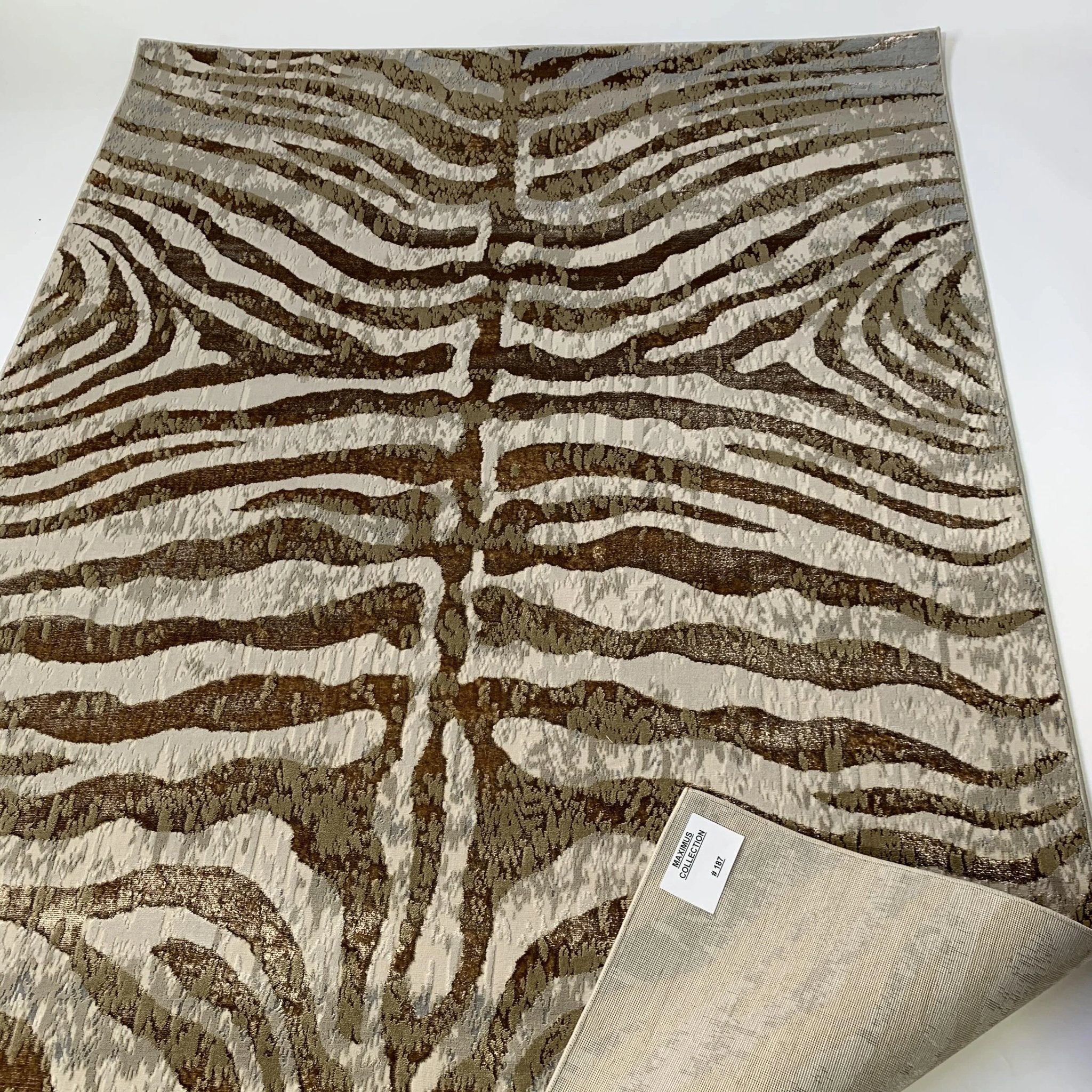 Polyester Gold Viscose Blend Safari Zebra Animal Print Rug/Carpet - Style# Maximus 187 - Color-Changing Flat Weave Rug