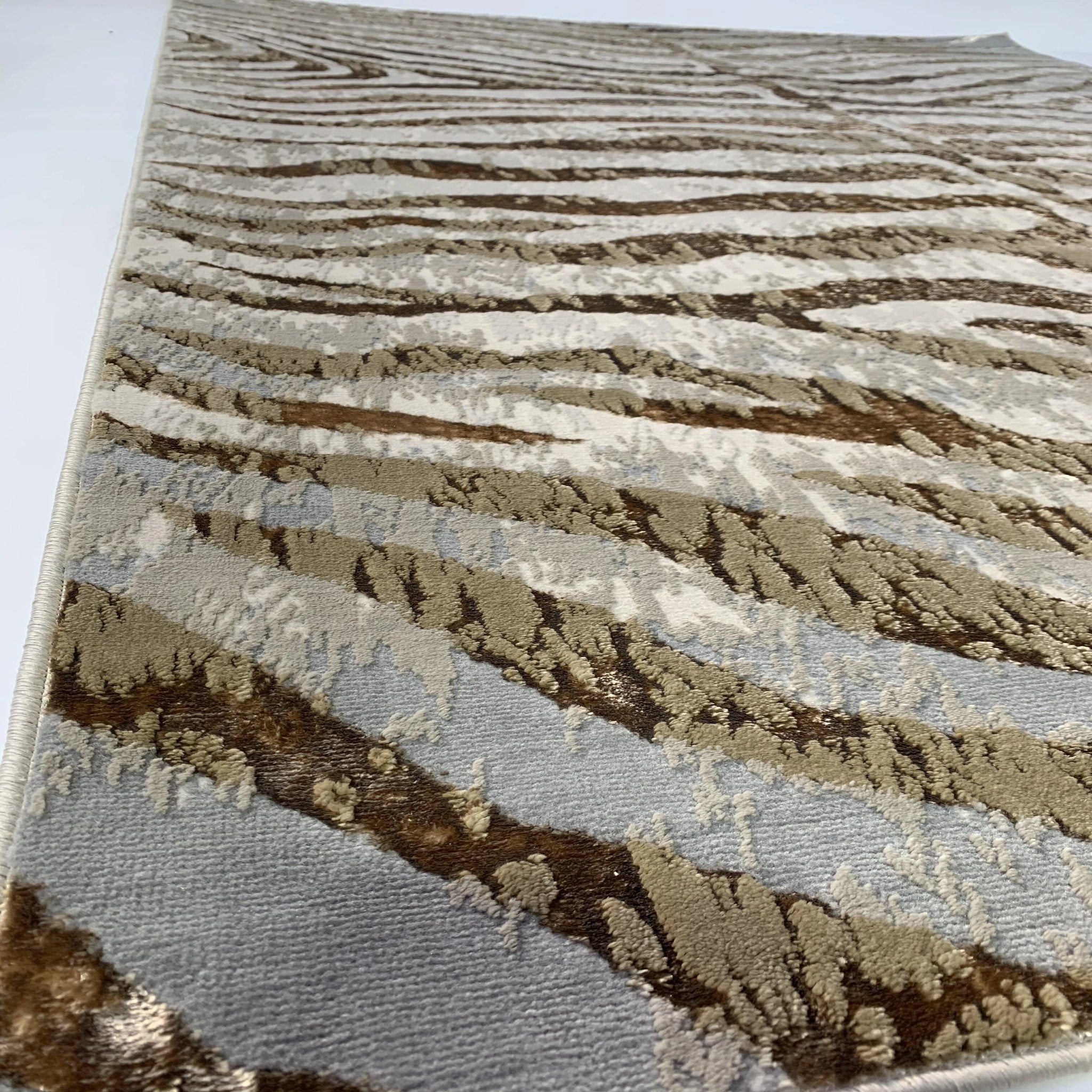 Polyester Gold Viscose Blend Safari Zebra Animal Print Rug/Carpet - Style# Maximus 187 - Color-Changing Flat Weave Rug
