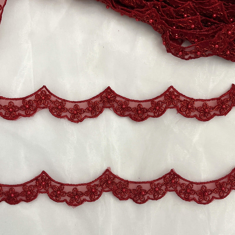 Beaded & Corded Lace Trimming Embroidered on 100% Polyester Net Mesh | Lace USA - 96758N-BP