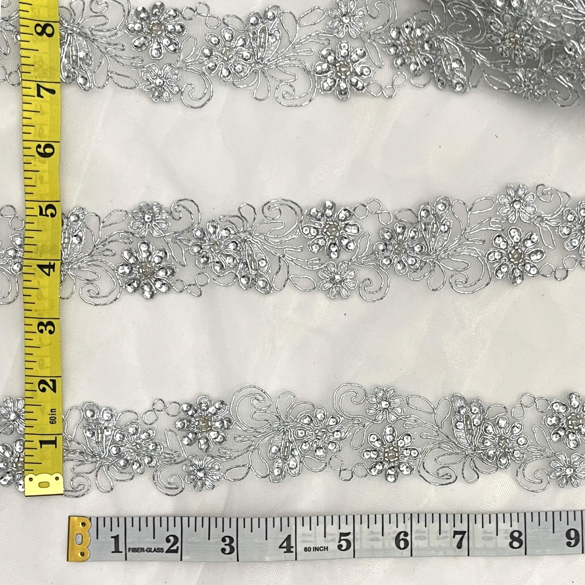 Beaded & Corded Lace Trimming Embroidered on 100% Polyester Net Mesh | Lace USA - 96283W-BP