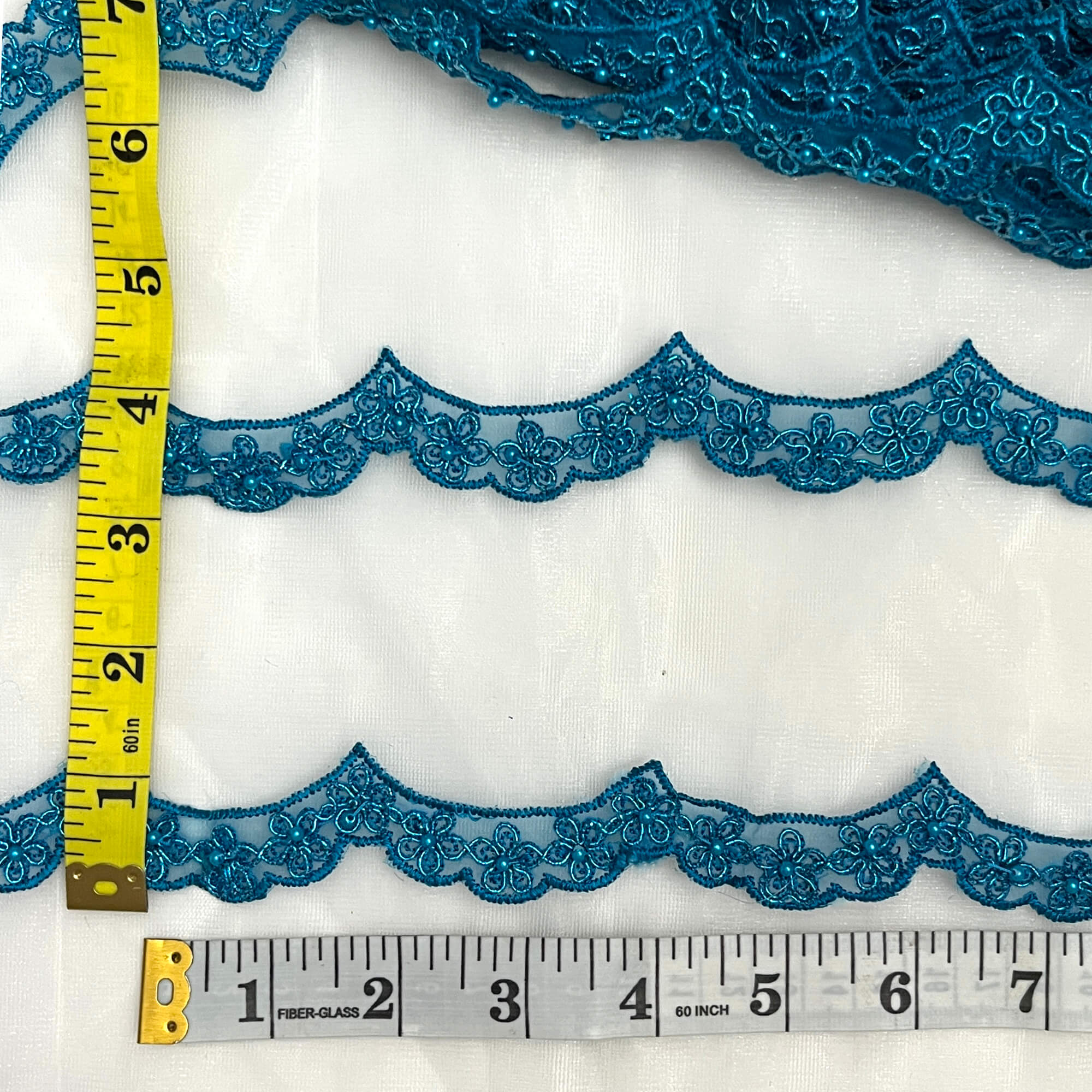 Beaded & Corded Lace Trimming Embroidered on 100% Polyester Net Mesh | Lace USA - 96758N-BP