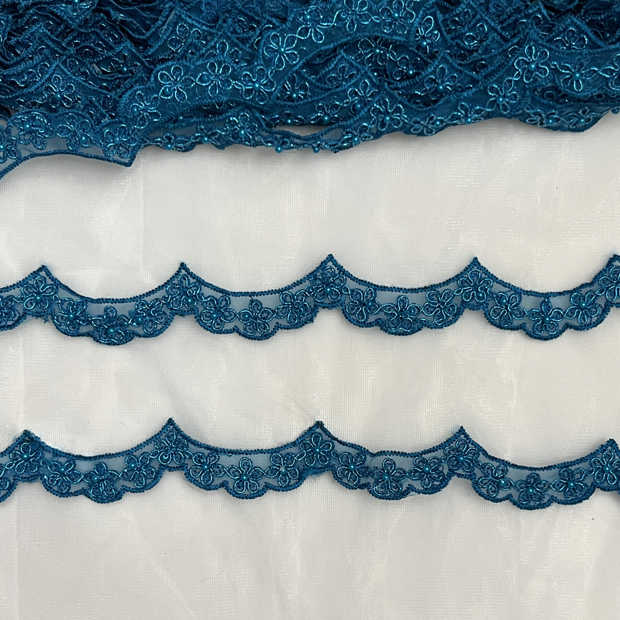 Beaded & Corded Lace Trimming Embroidered on 100% Polyester Net Mesh | Lace USA - 96758N-BP