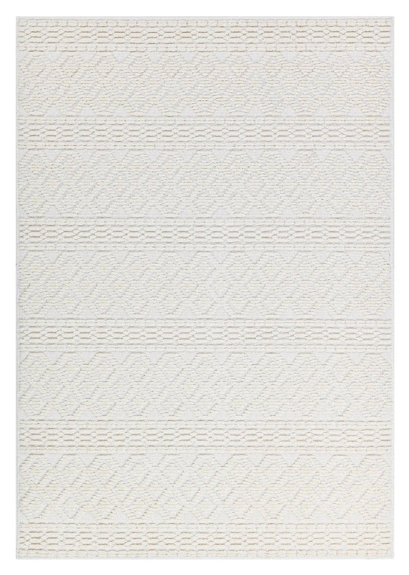 Soft White/  Cream Rug with Bohemian Motif and High-Low Texture - TIA 101.