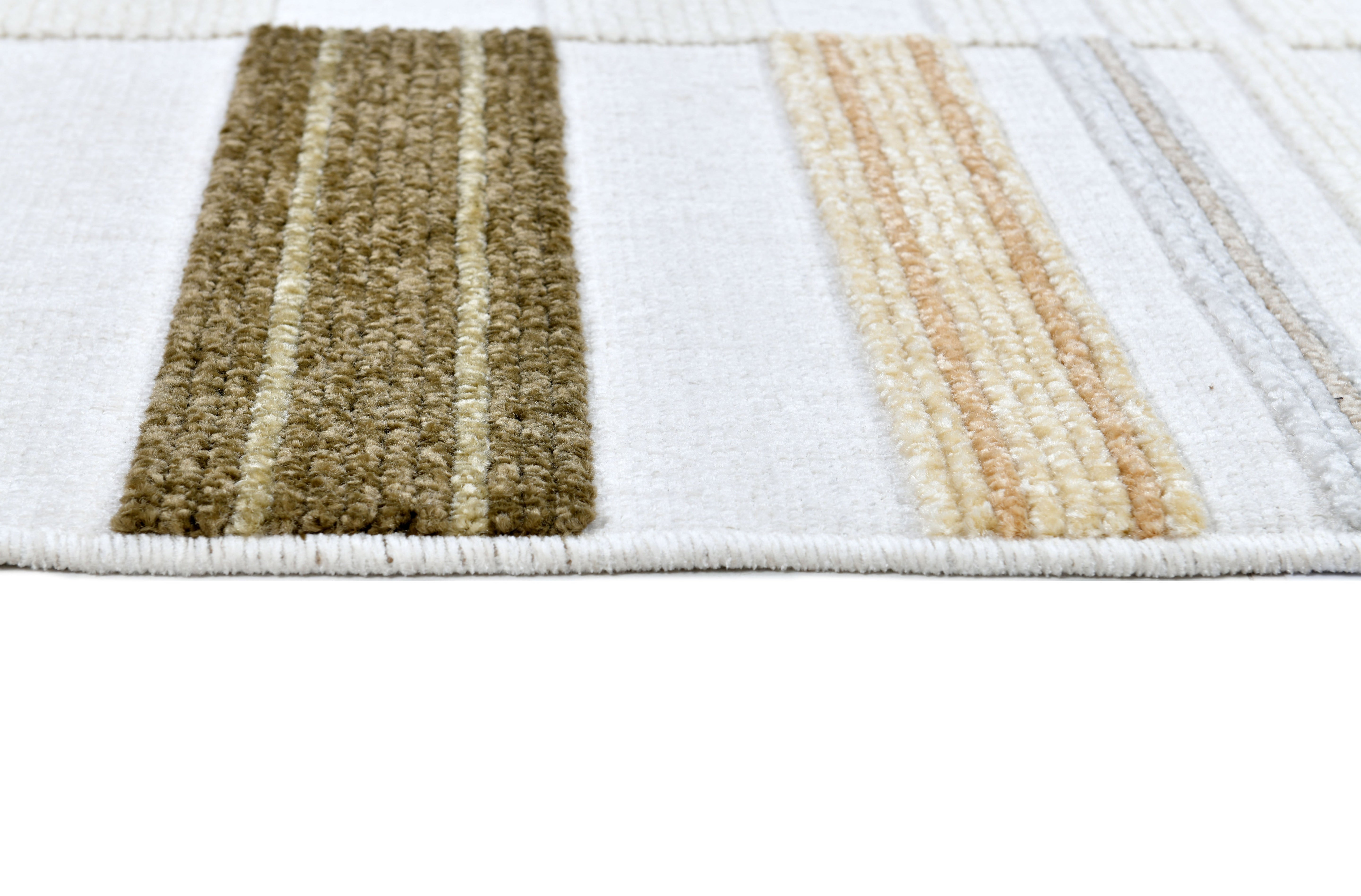 Cream Boho Area Rug – High-Low Texture with Earthy Hues of Mustard, Green & Beige - TIA 103.