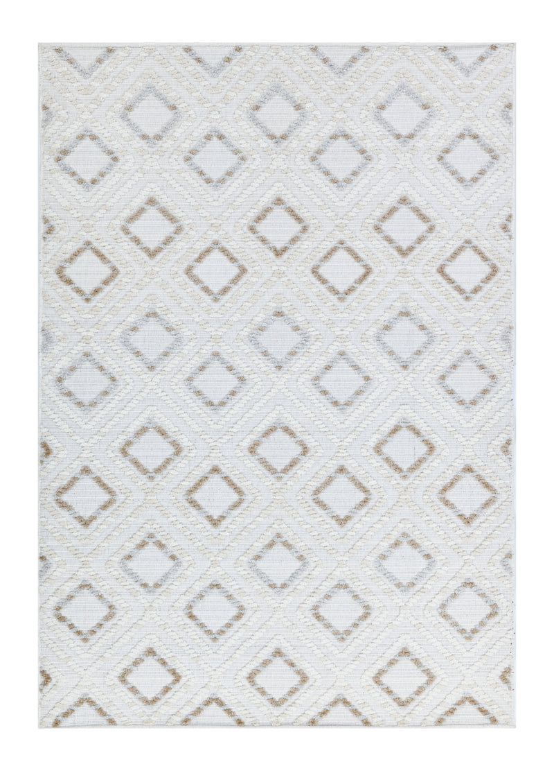 Soft Cream Rug with Brown and Beige Bohemian Motif and High-Low Texture - TIA 106.