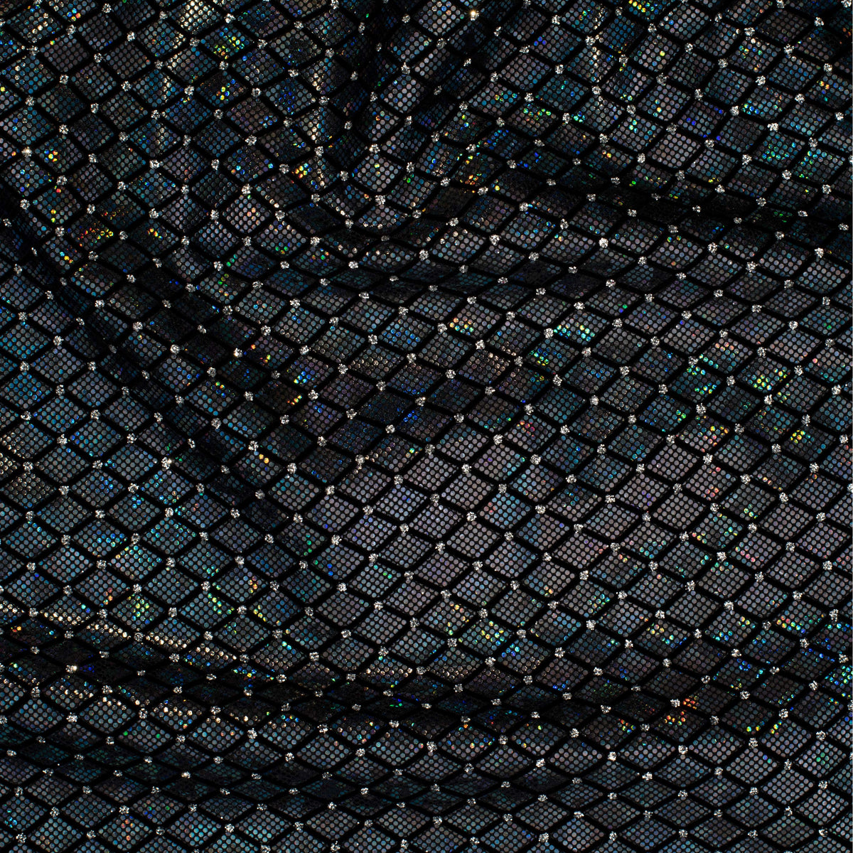 Diamond Flocking Hologram and Glitter on Stretch Nylon Spandex Tricot Fabric | Spandex Palace