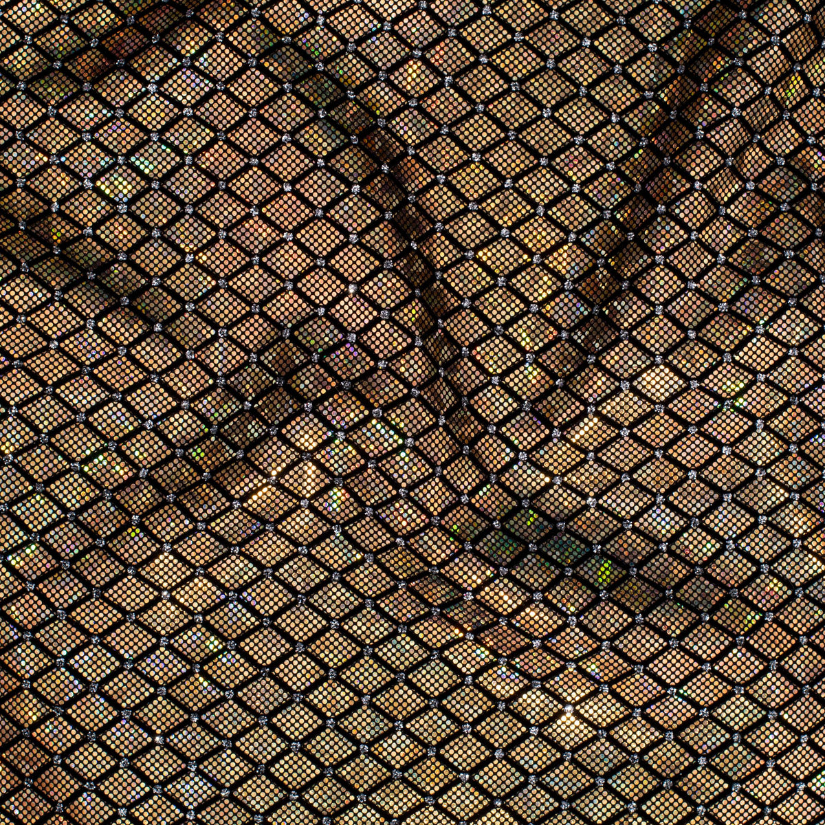 Diamond Flocking Hologram and Glitter on Stretch Nylon Spandex Tricot Fabric | Spandex Palace