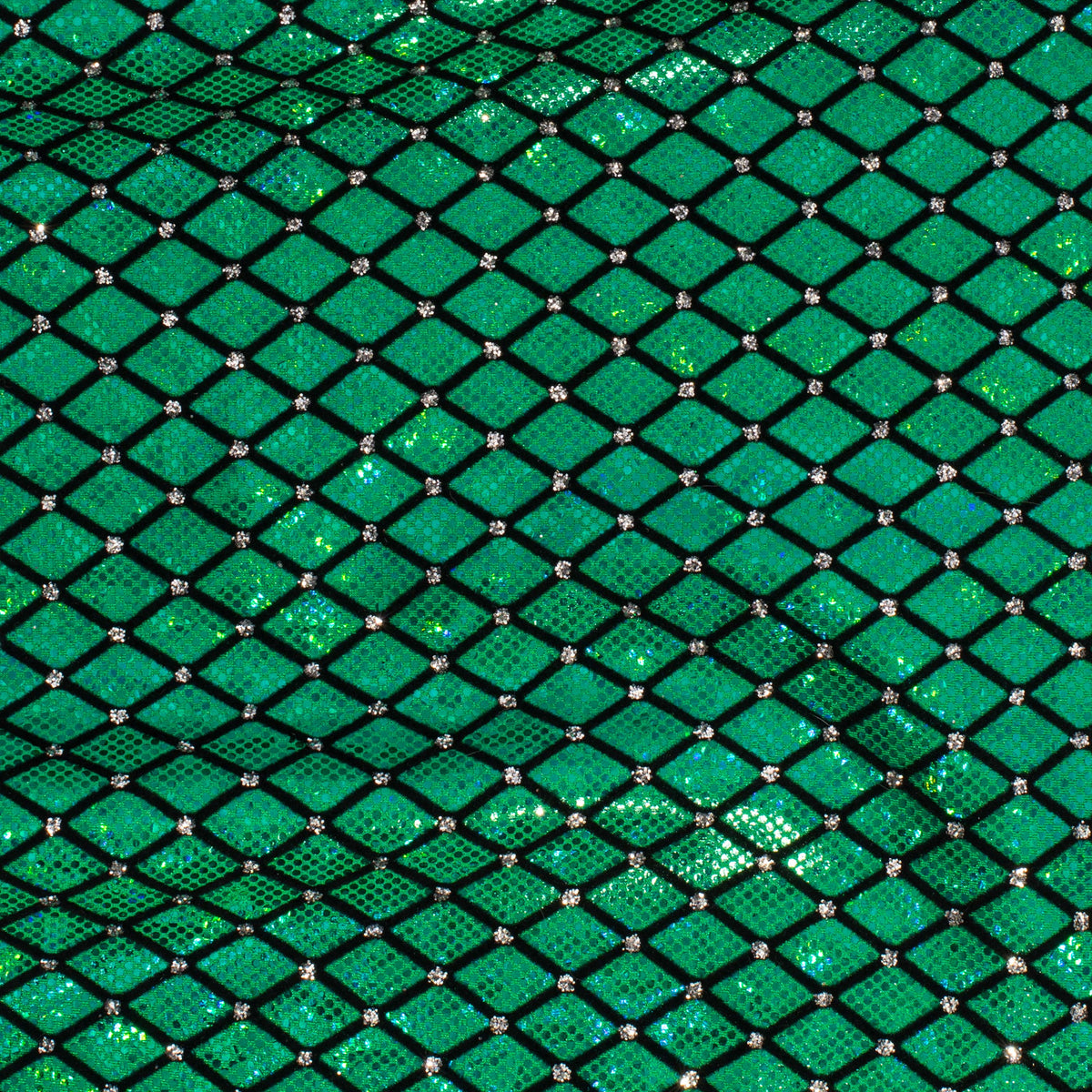 Diamond Flocking Hologram and Glitter on Stretch Nylon Spandex Tricot Fabric | Spandex Palace