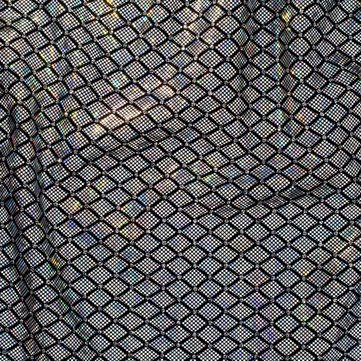 Diamond Flocking Hologram and Glitter on Stretch Nylon Spandex Tricot Fabric | Spandex Palace