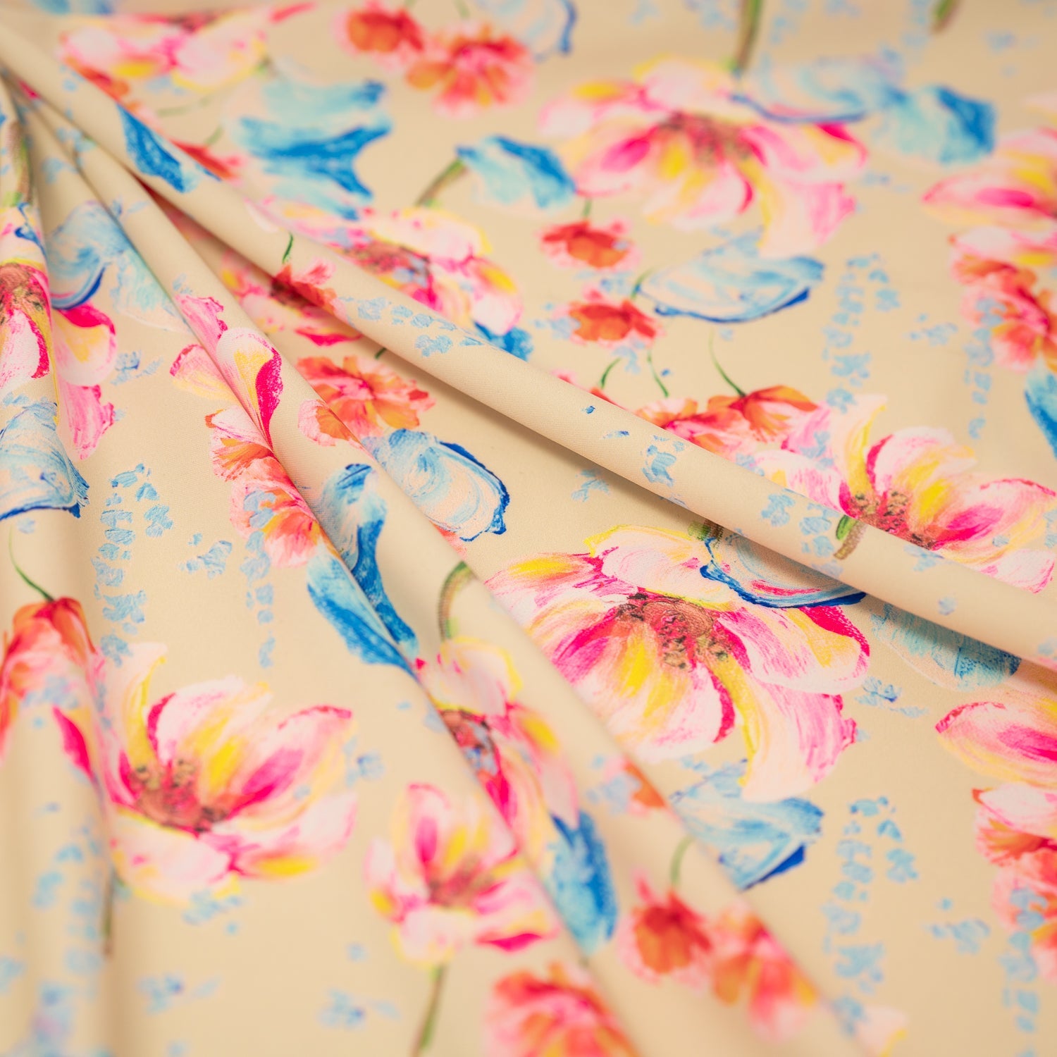 Painterly Flowers Printed Spandex Fabric | Blue Moon Fabrics