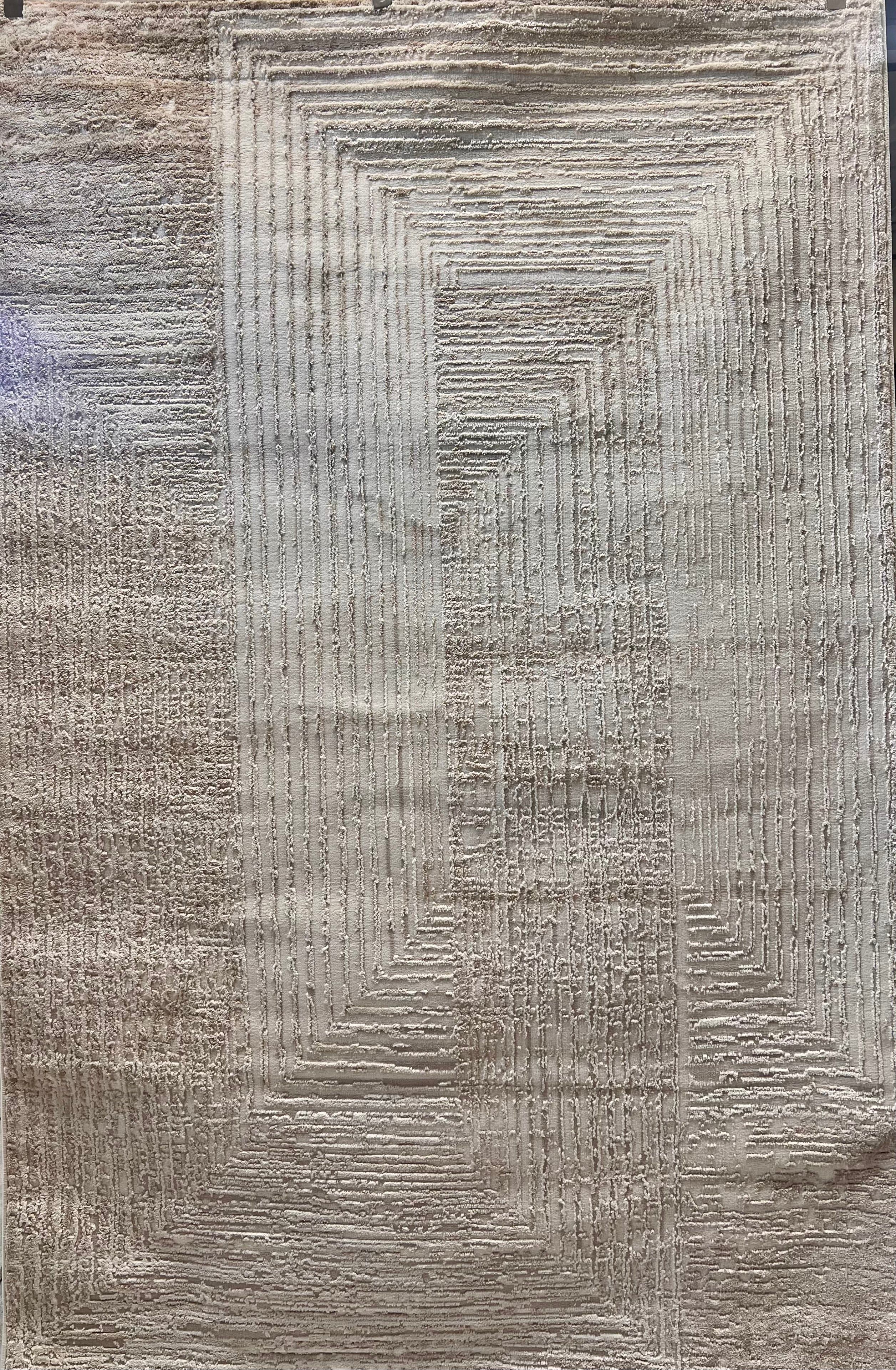 Geometric Linear Crème Beige Rug in Warm Mocha Tone-on-Tone High-Low Texture - NUDE 21