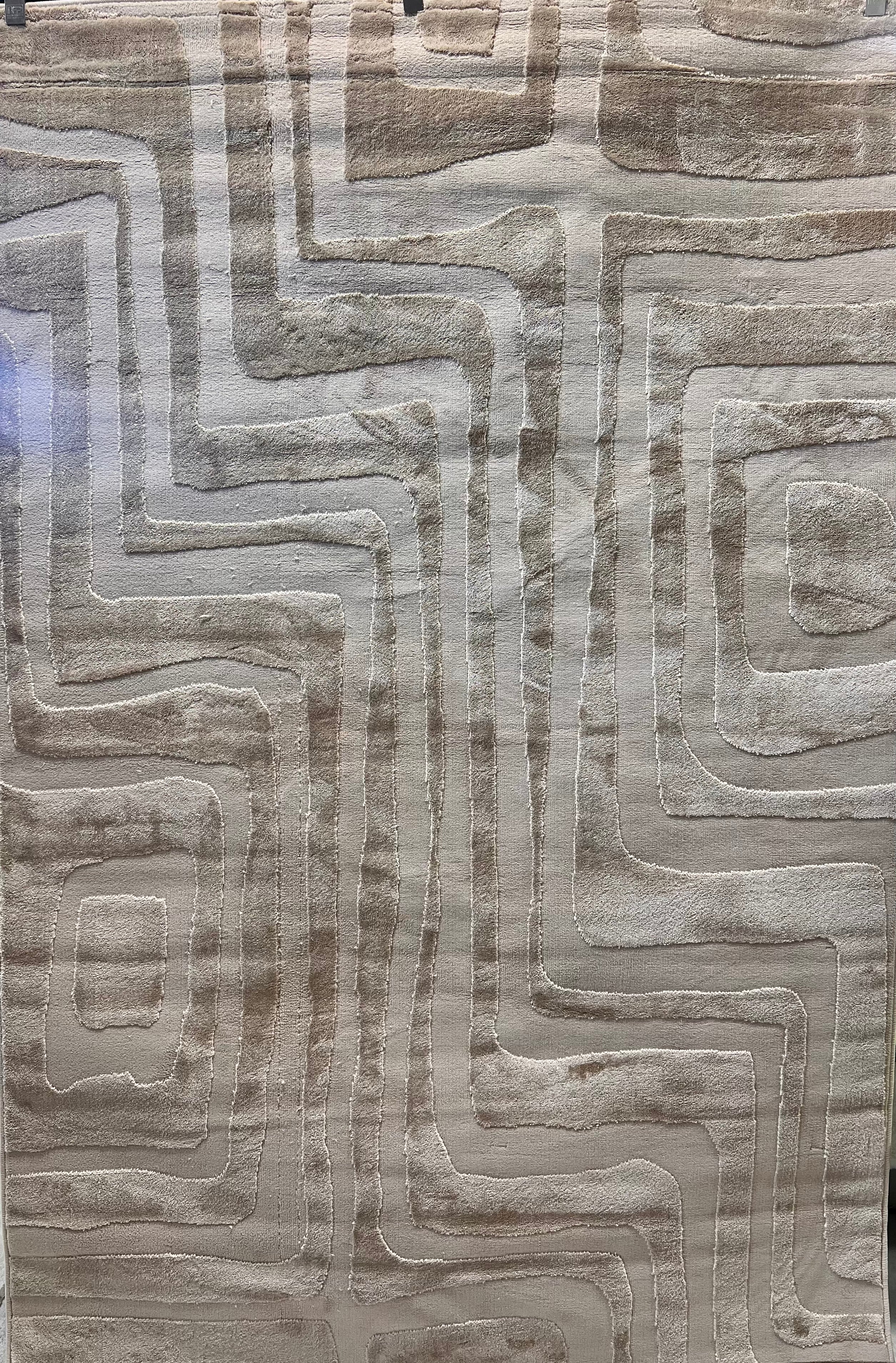 Tone-on-Tone Mocha Geo: Modern High-Low Rug in Warm Beige - NUDE 22