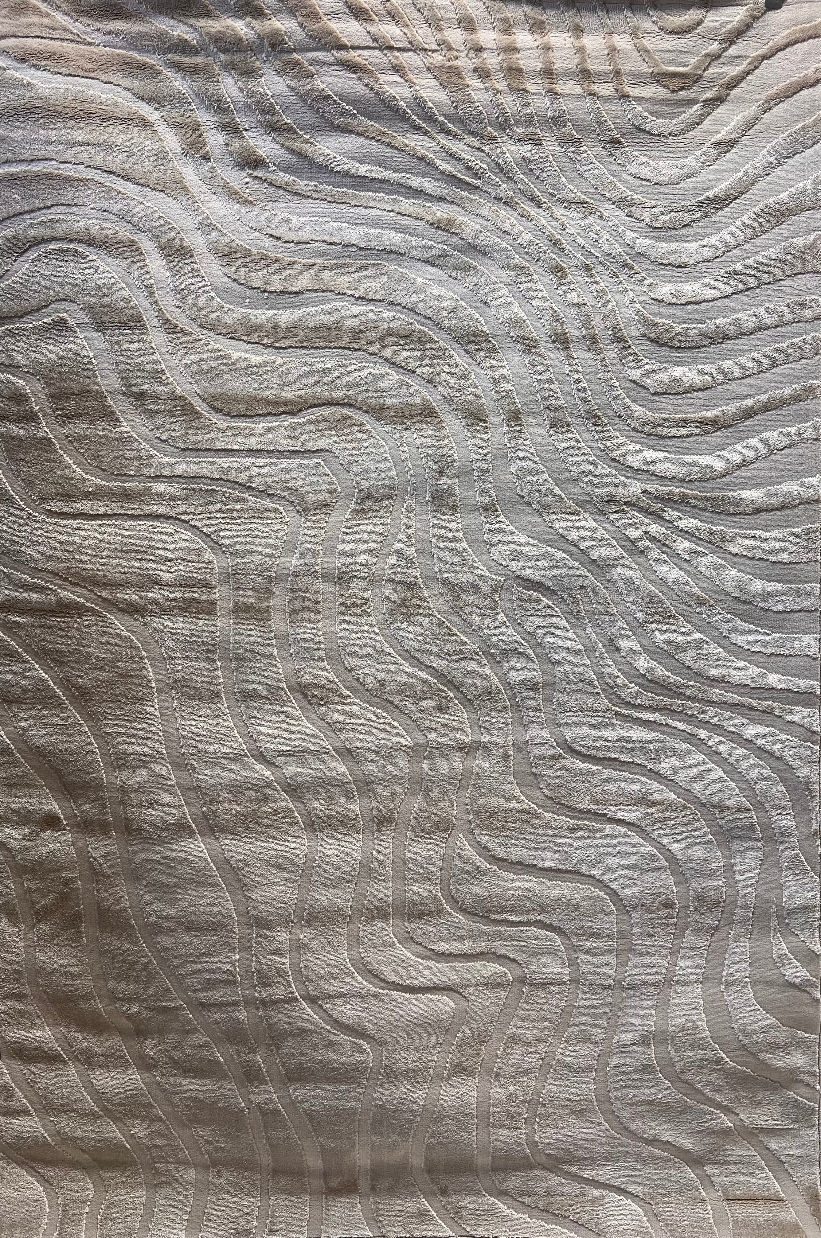 Cozy Mocha Waves: Beige Tone-on-Tone Abstract Rug - NUDE 24