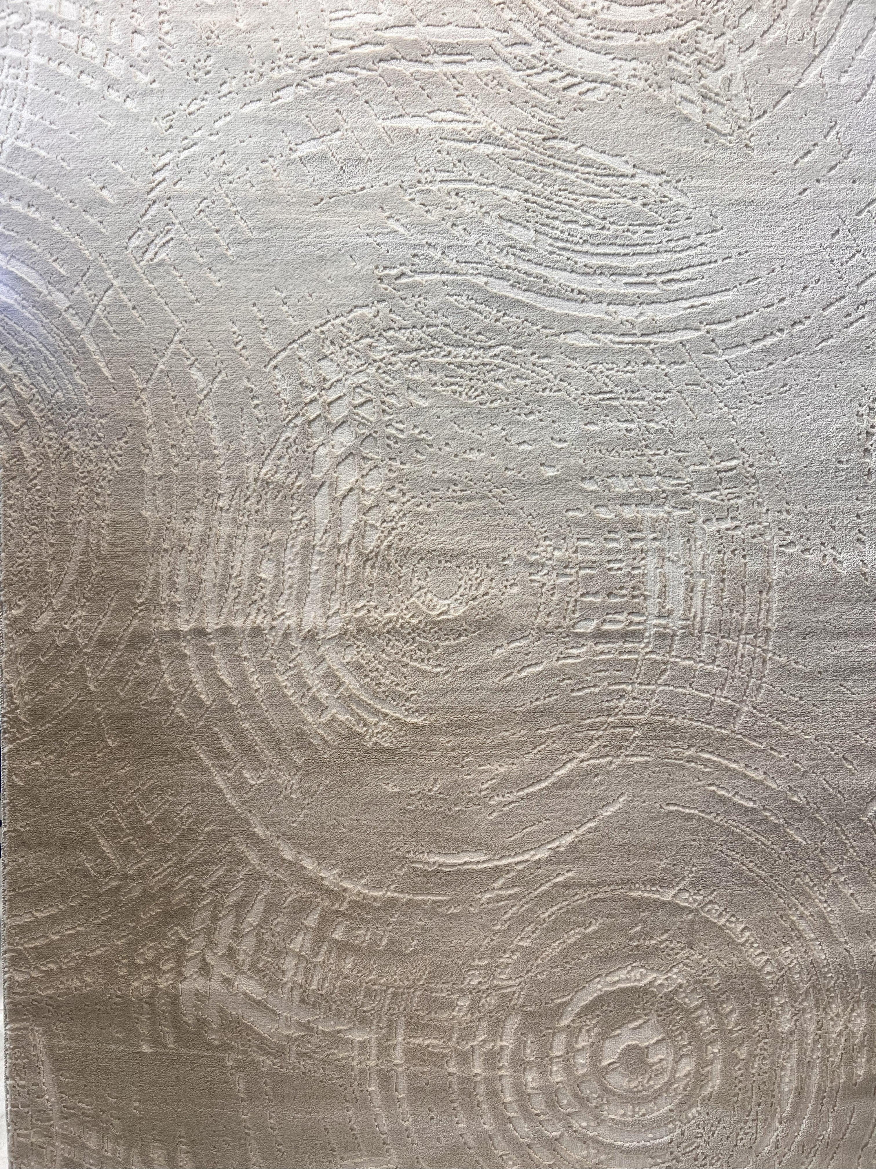 Bohemian Tone-on-Tone Creamy Beige Rug Crafted with High-Low Sandy Beige circle round Detail - NUDE 27