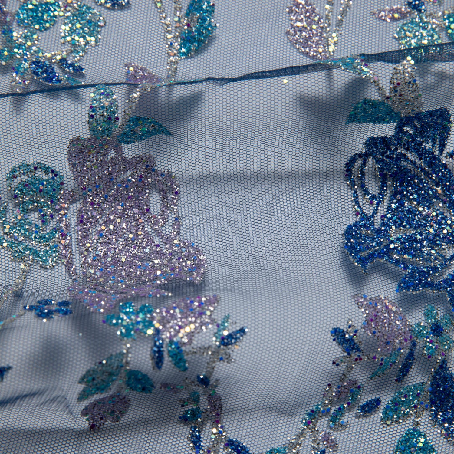 Tulle Lace Fabric with Multicolor Glitter and Floral Design 58" Wide | Exquisite Fabric