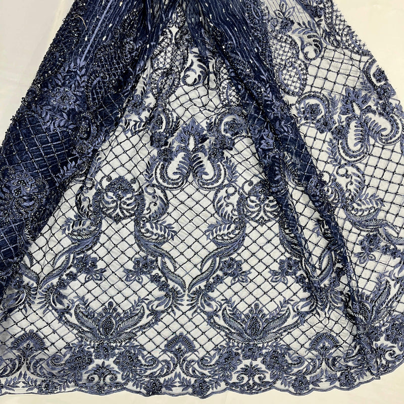 Beaded Lace Fabric Embroidered on 100% Polyester Net Mesh | Lace USA - GD-113