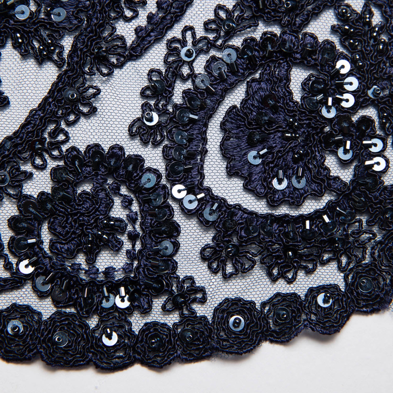 Tulle Lace Fabric Embroidered with Sequins and Intricate Floral Pattern 52" Wide | Exquisite Fabric