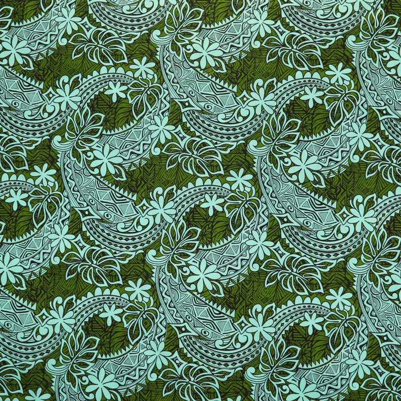 Tiare & Monstera Leaf Tribal Design Fabric | Cotton