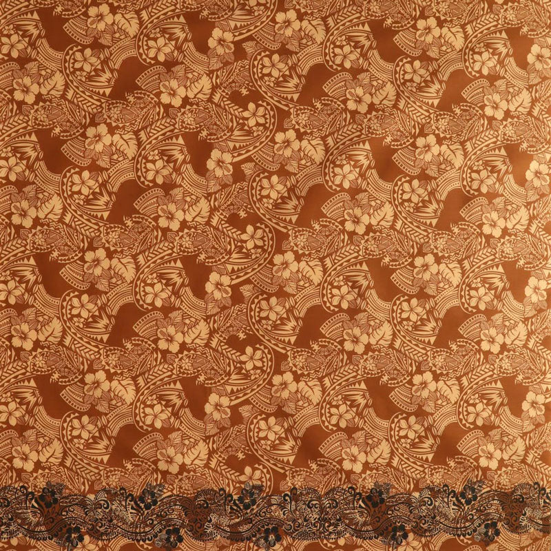 Polyensian Hibiscus & Plumeria Flowers Traditional Tattoo Single Border Fabric | Poly-Cotton