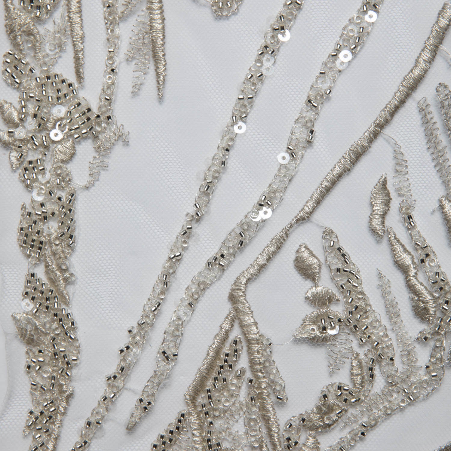 OFF-WHITE P/SOFT TULLE LACE FABRIC COM EMBROIDERED AND SEQUINED WITH BEAUTIFUL ELEGANT DESIGN 52" WIDE | Exquisite Fabric