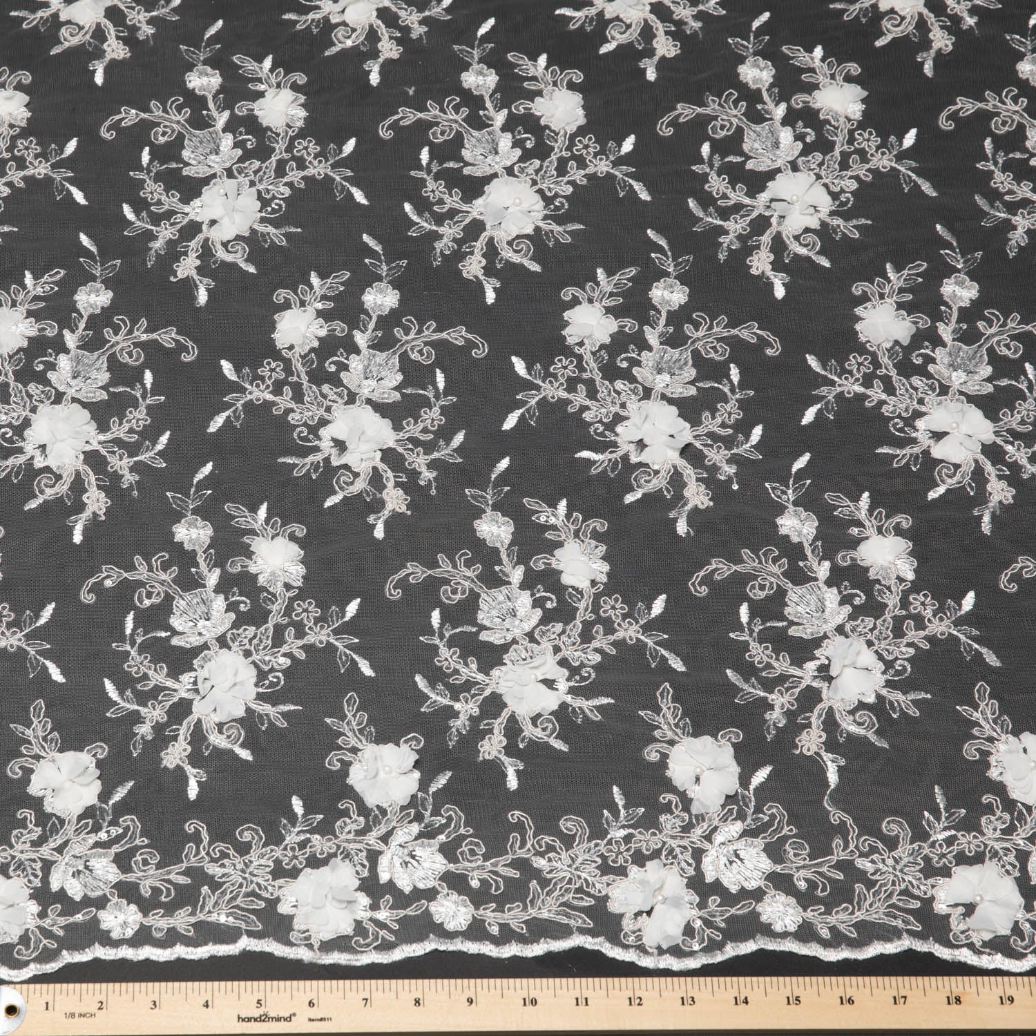 Tulle Lace Fabric Embroidered W/Applique with 3D Floral Pattern 52" Wide | Exquisite Fabric
