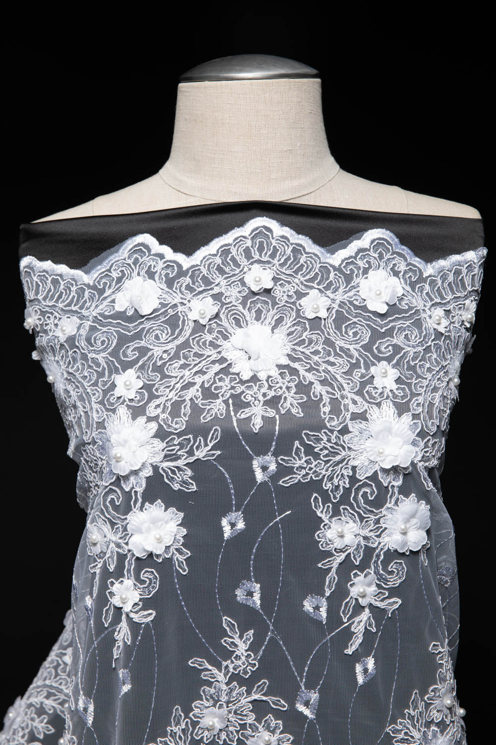 Tulle Lace Fabric Embroidered W/Applique with 3D Floral Pattern 52" Wide | Exquisite Fabric