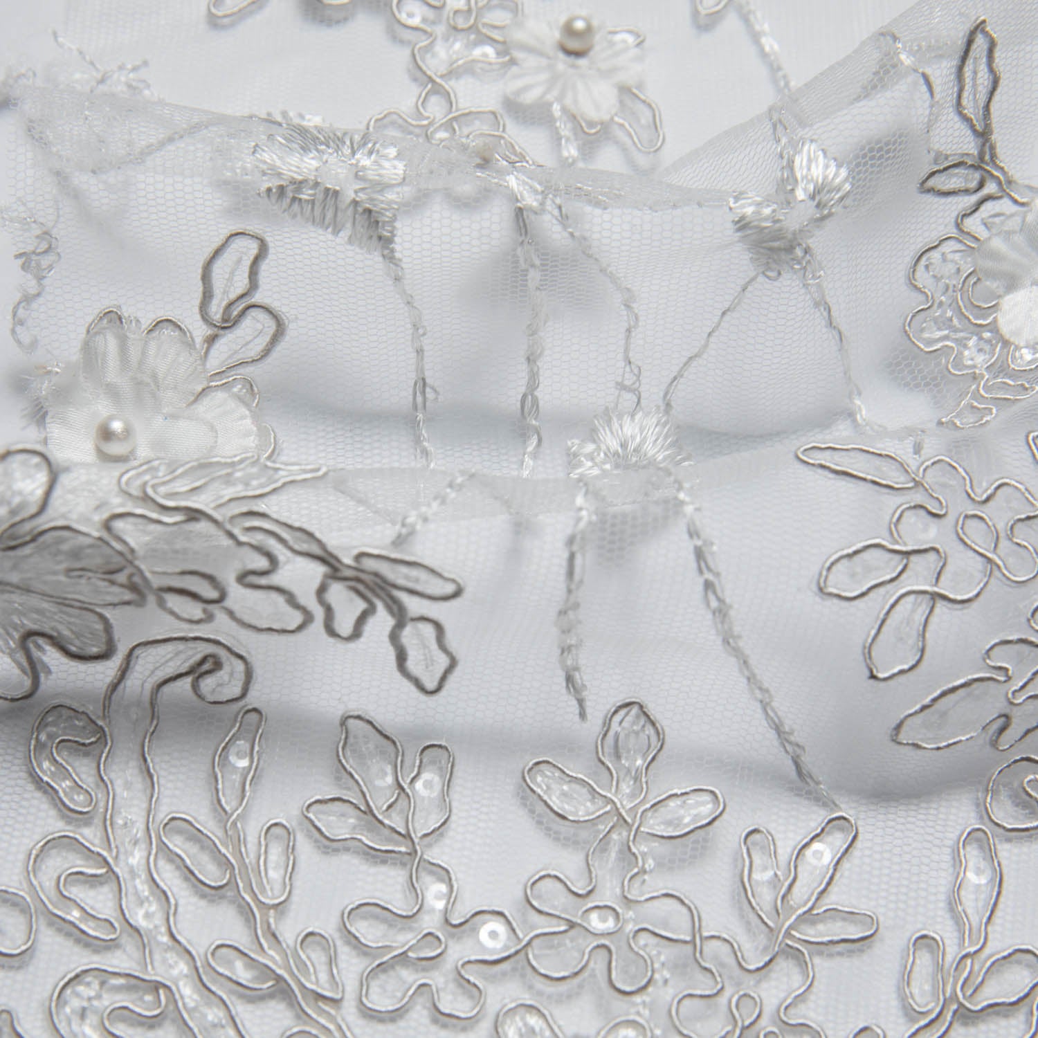 Tulle Lace Fabric Embroidered W/Applique with 3D Floral Pattern 52" Wide | Exquisite Fabric