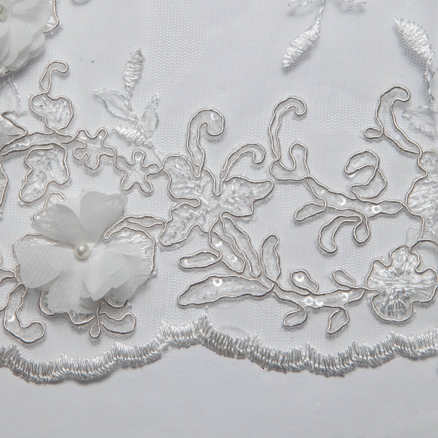 Tulle Lace Fabric Embroidered W/Applique with 3D Floral Pattern 52" Wide | Exquisite Fabric