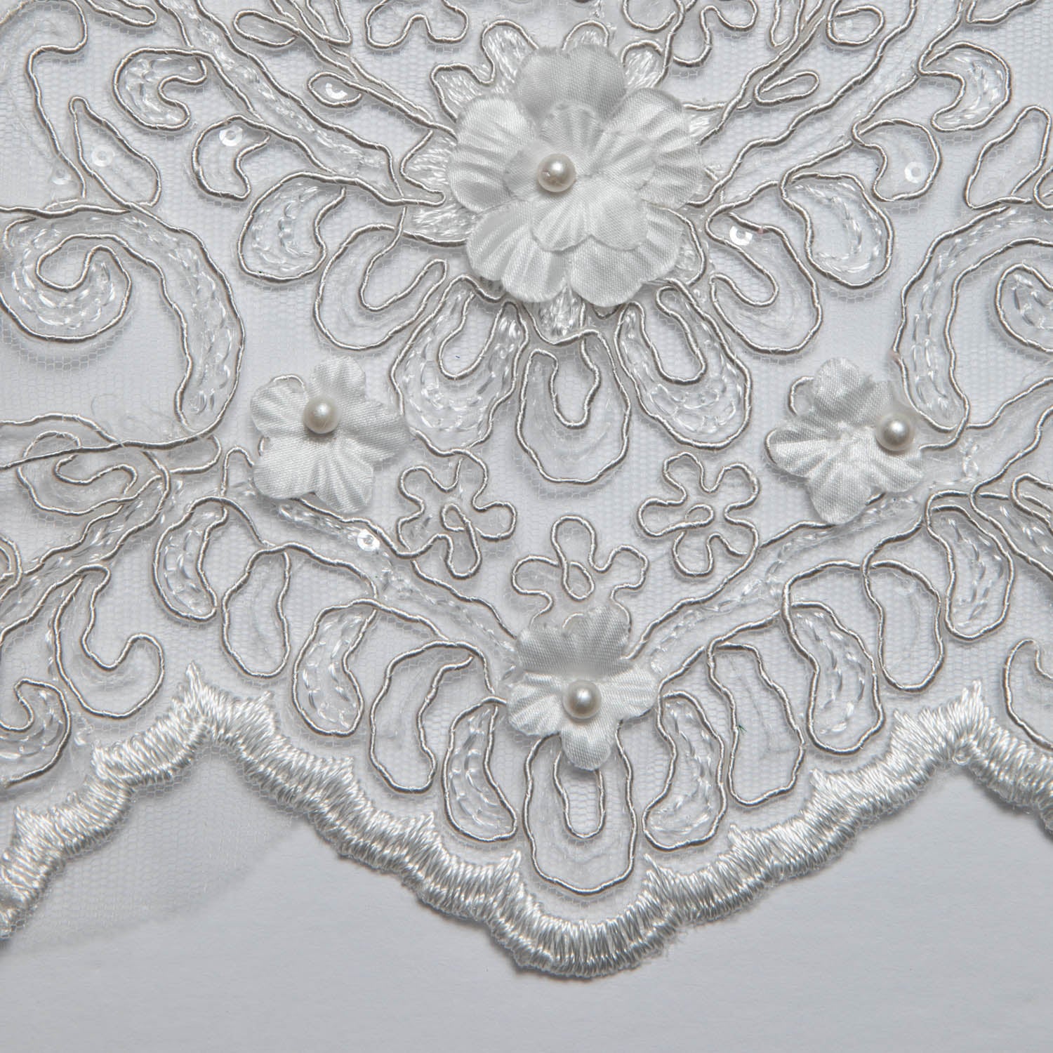 Tulle Lace Fabric Embroidered W/Applique with 3D Floral Pattern 52" Wide | Exquisite Fabric