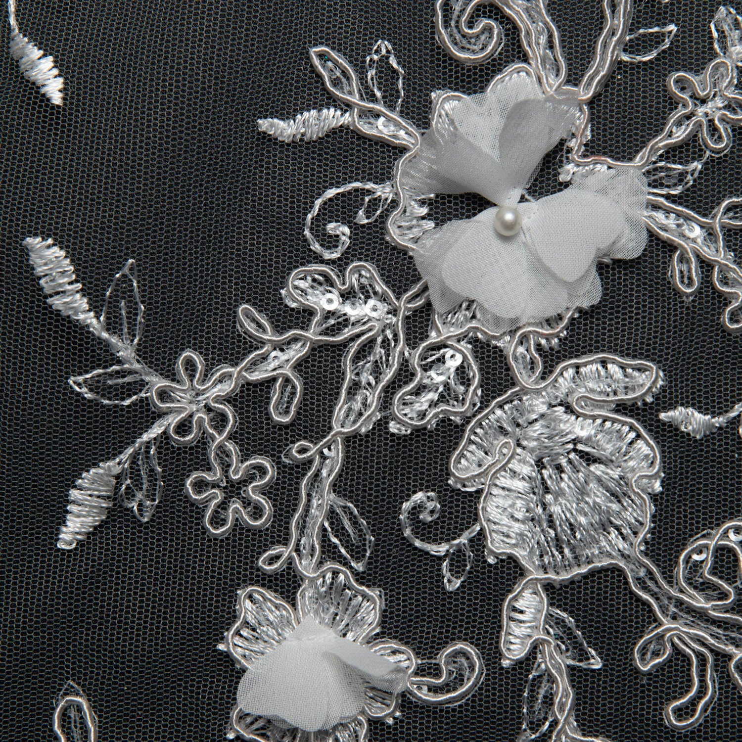 Tulle Lace Fabric Embroidered W/Applique with 3D Floral Pattern 52" Wide | Exquisite Fabric