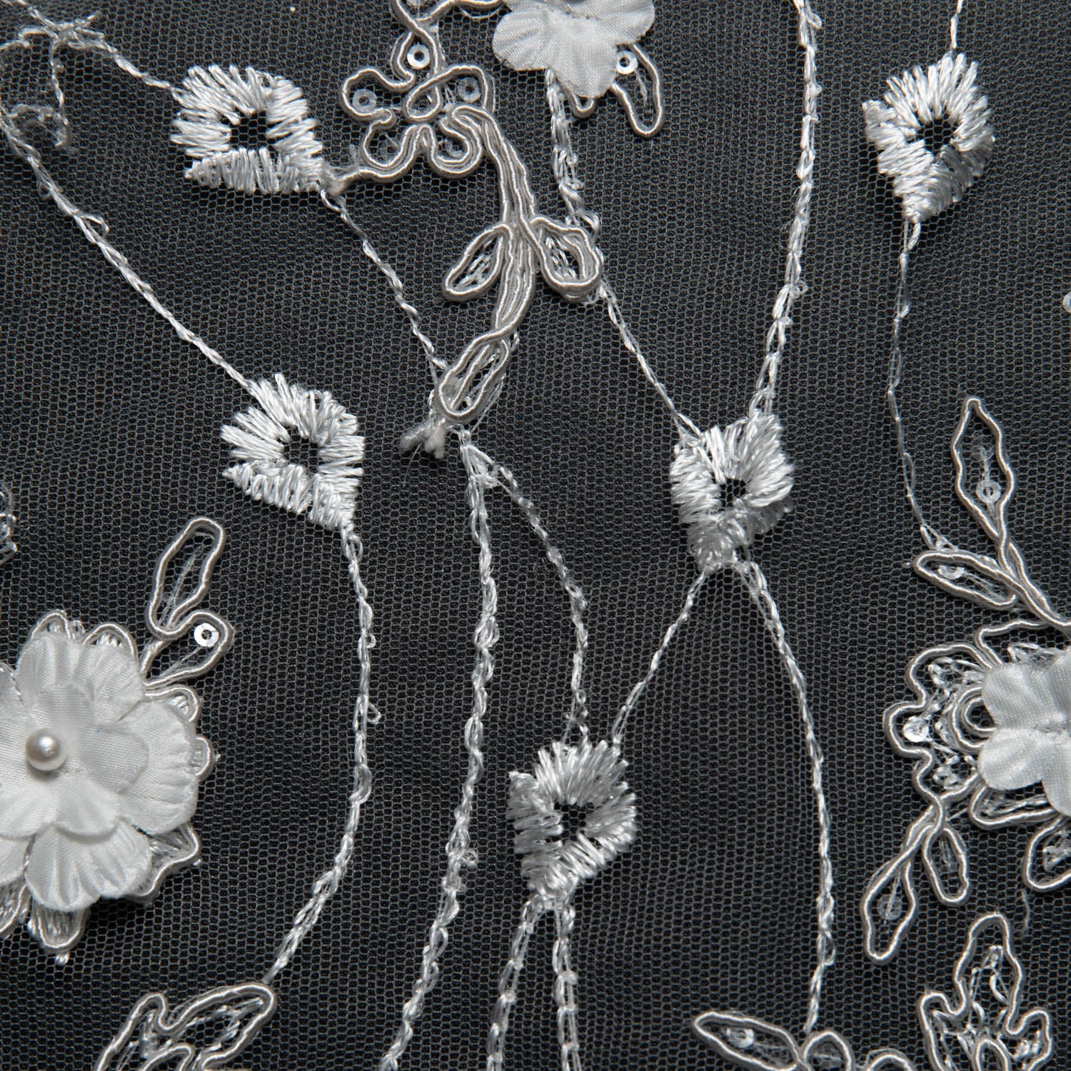 Tulle Lace Fabric Embroidered W/Applique with 3D Floral Pattern 52" Wide | Exquisite Fabric