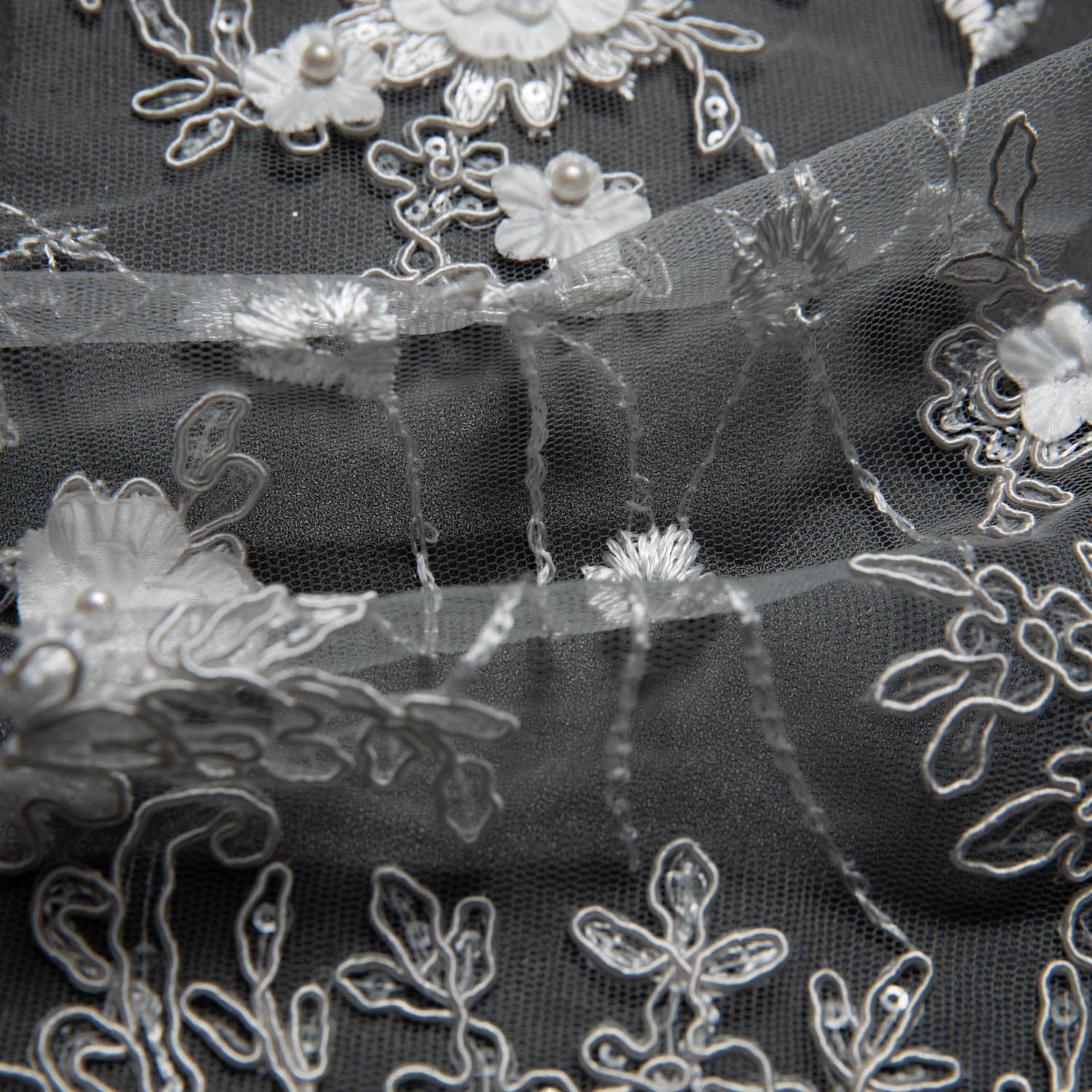Tulle Lace Fabric Embroidered W/Applique with 3D Floral Pattern 52" Wide | Exquisite Fabric