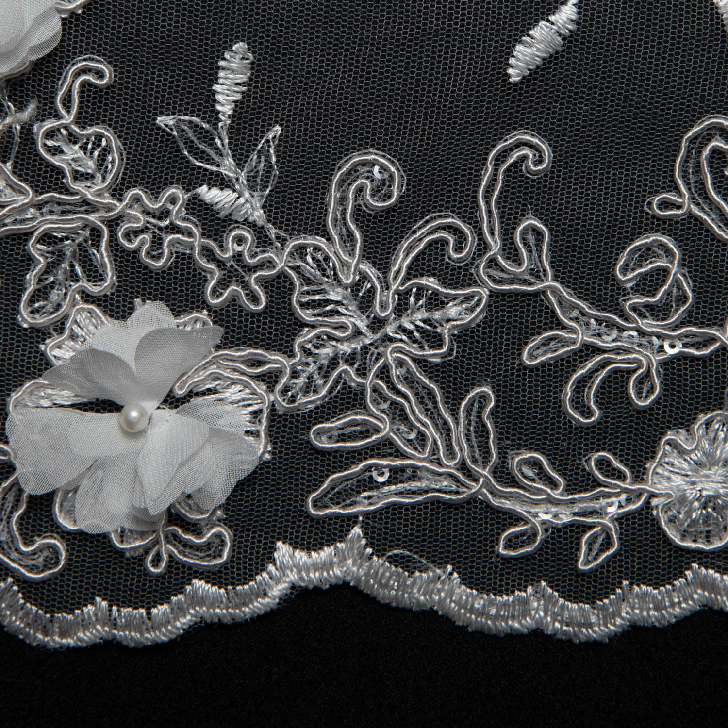 Tulle Lace Fabric Embroidered W/Applique with 3D Floral Pattern 52" Wide | Exquisite Fabric