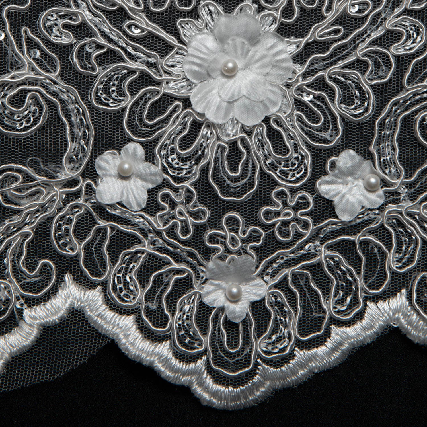 Tulle Lace Fabric Embroidered W/Applique with 3D Floral Pattern 52" Wide | Exquisite Fabric