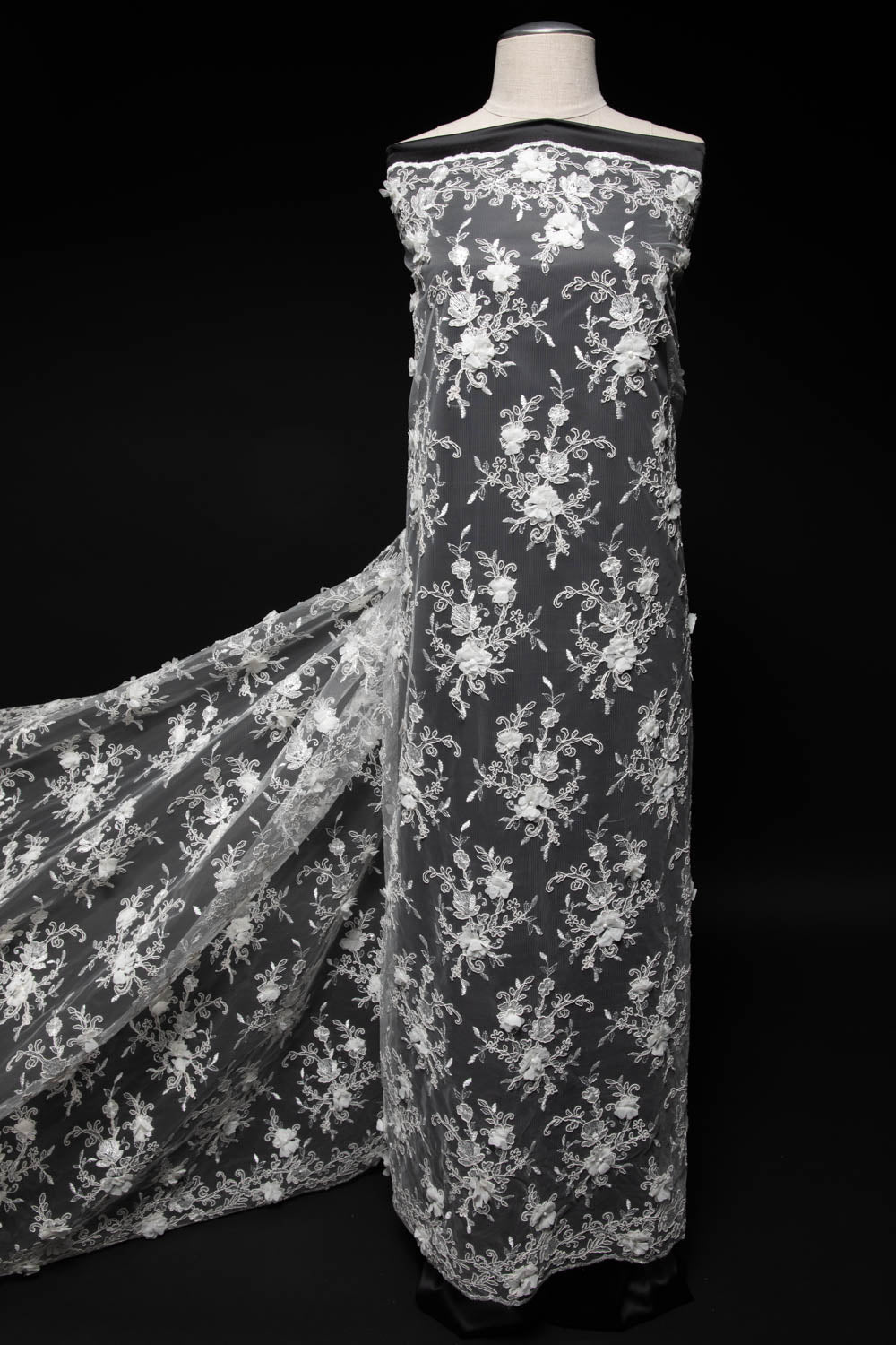 Tulle Lace Fabric Embroidered W/Applique with 3D Floral Pattern 52" Wide | Exquisite Fabric