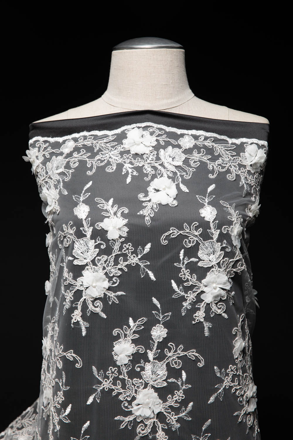 Tulle Lace Fabric Embroidered W/Applique with 3D Floral Pattern 52" Wide | Exquisite Fabric