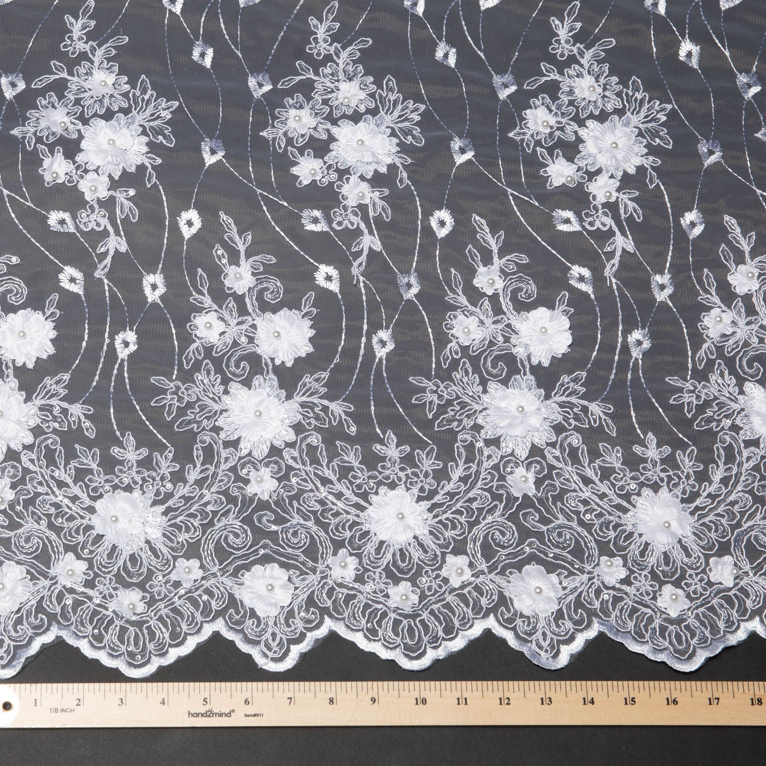 Tulle Lace Fabric Embroidered W/Applique with 3D Floral Pattern 52" Wide | Exquisite Fabric