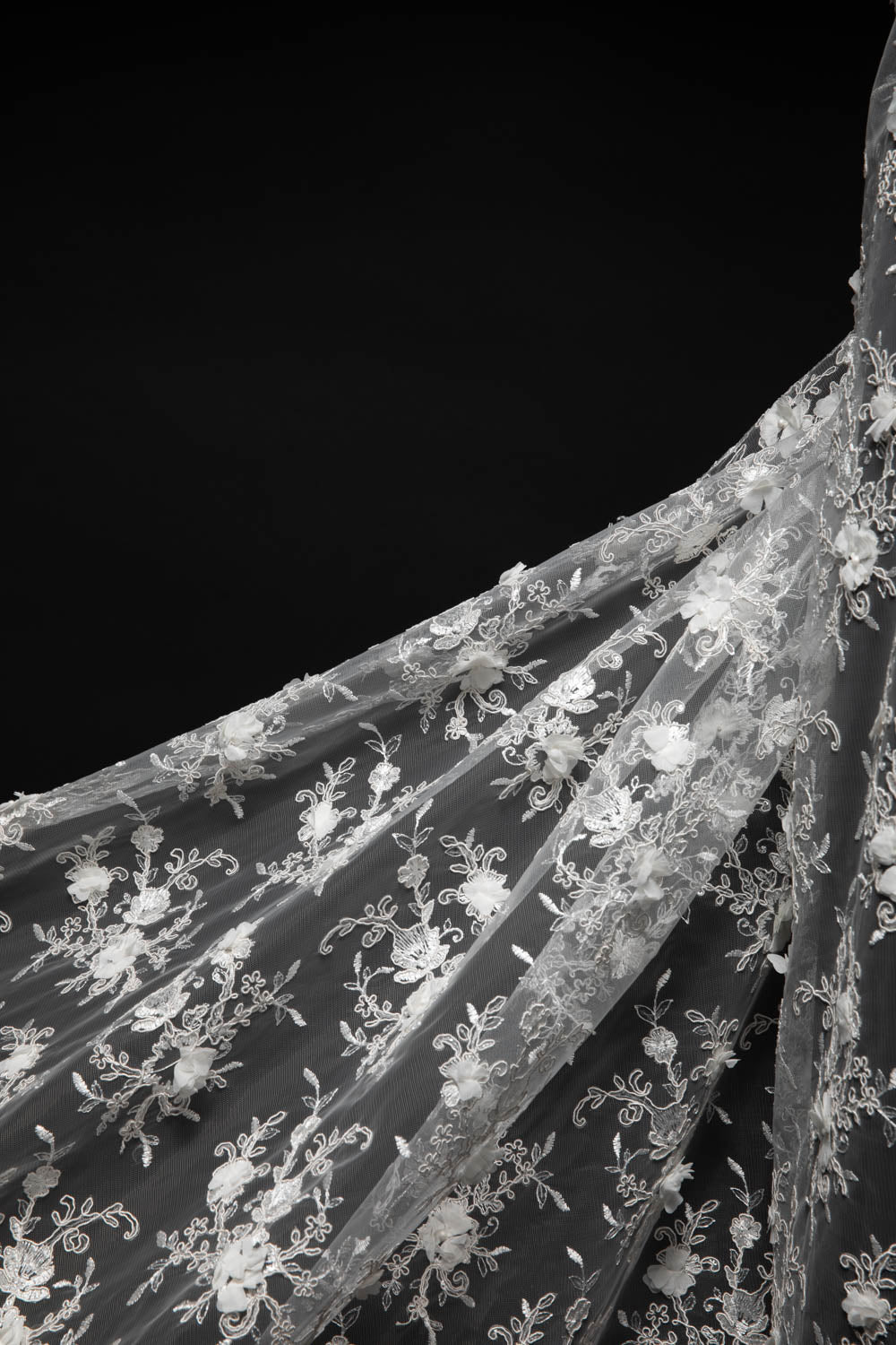 Tulle Lace Fabric Embroidered W/Applique with 3D Floral Pattern 52" Wide | Exquisite Fabric