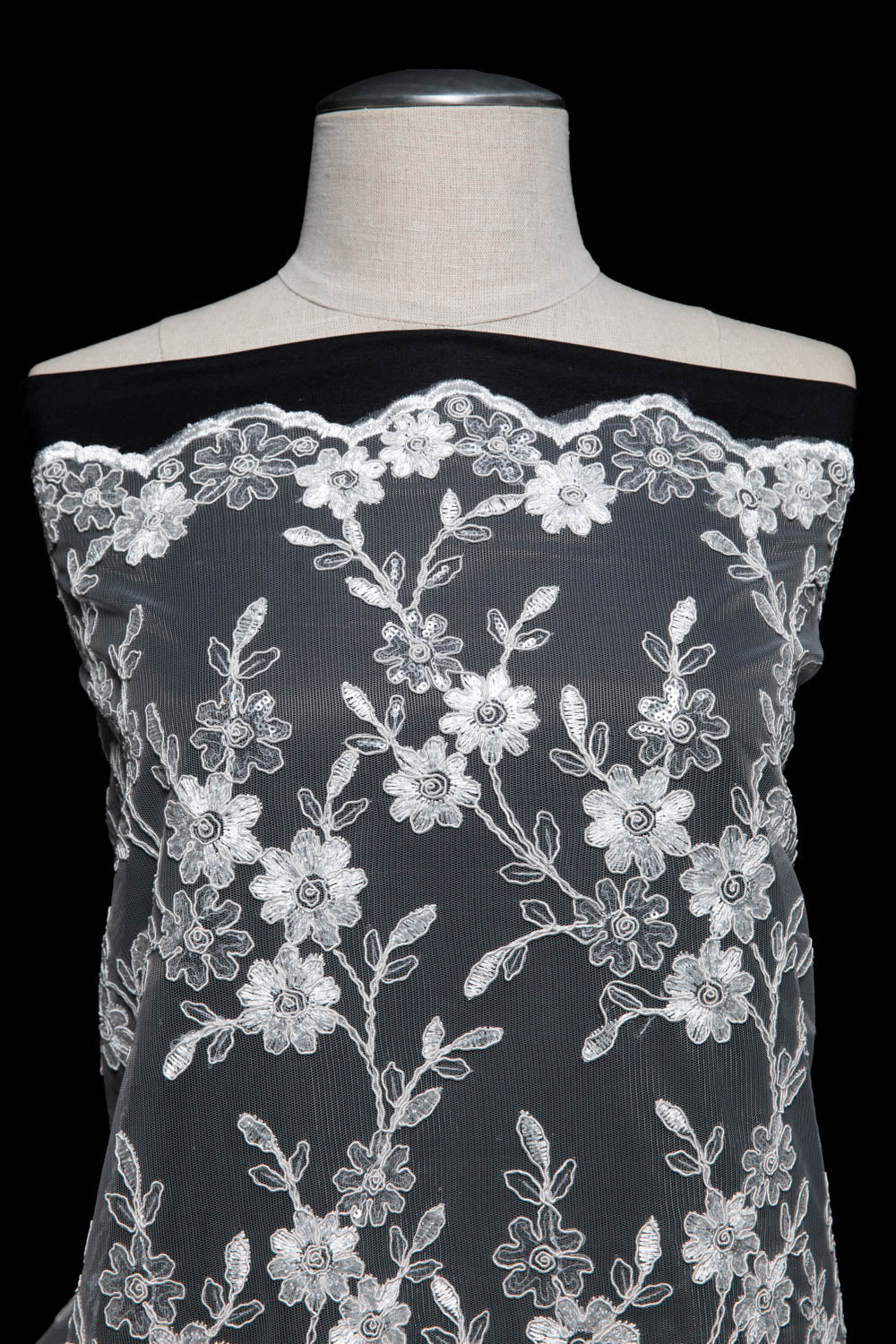 Tulle Lace Fabric Embroidered W/Applique with Beautiful 3D Floral Pattern 52" Wide | Exquisite Fabric