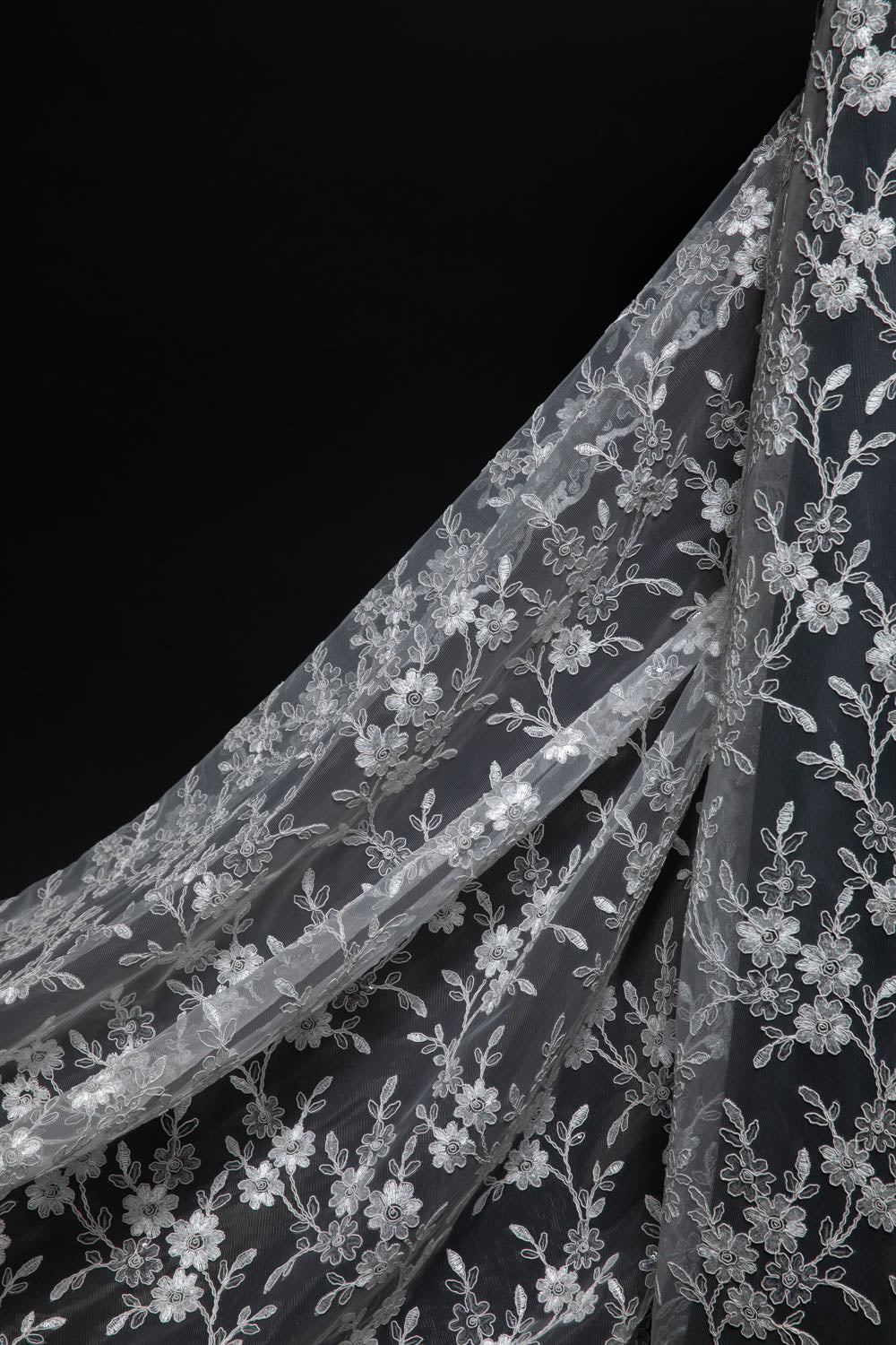 Tulle Lace Fabric Embroidered W/Applique with Beautiful 3D Floral Pattern 52" Wide | Exquisite Fabric