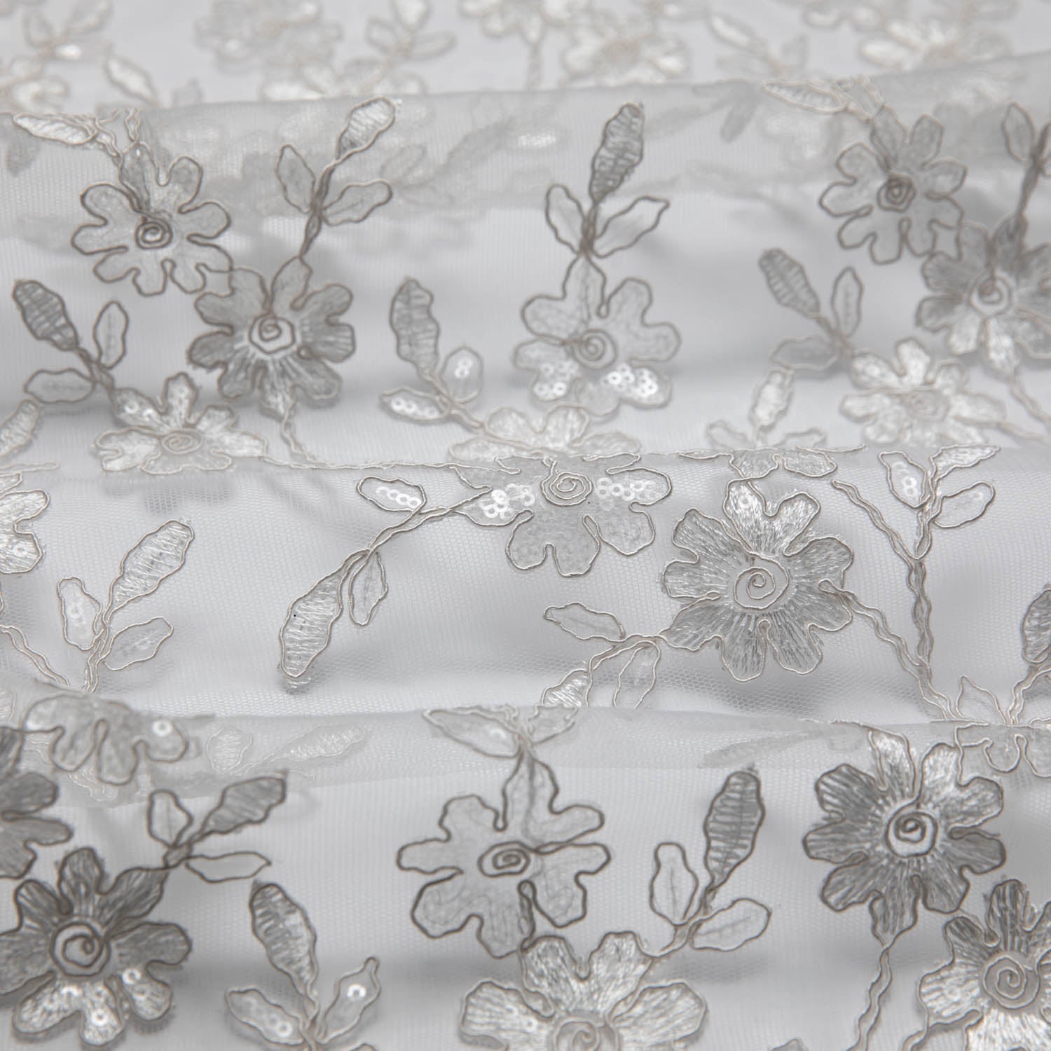 Tulle Lace Fabric Embroidered W/Applique with Beautiful 3D Floral Pattern 52" Wide | Exquisite Fabric