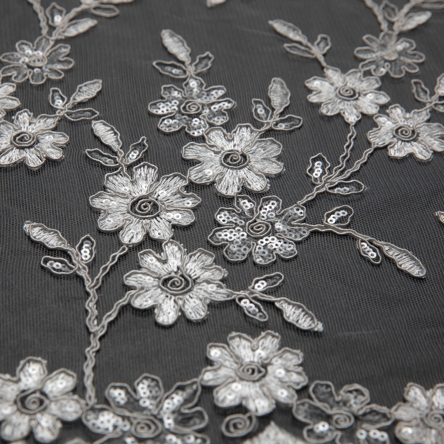 Tulle Lace Fabric Embroidered W/Applique with Beautiful 3D Floral Pattern 52" Wide | Exquisite Fabric