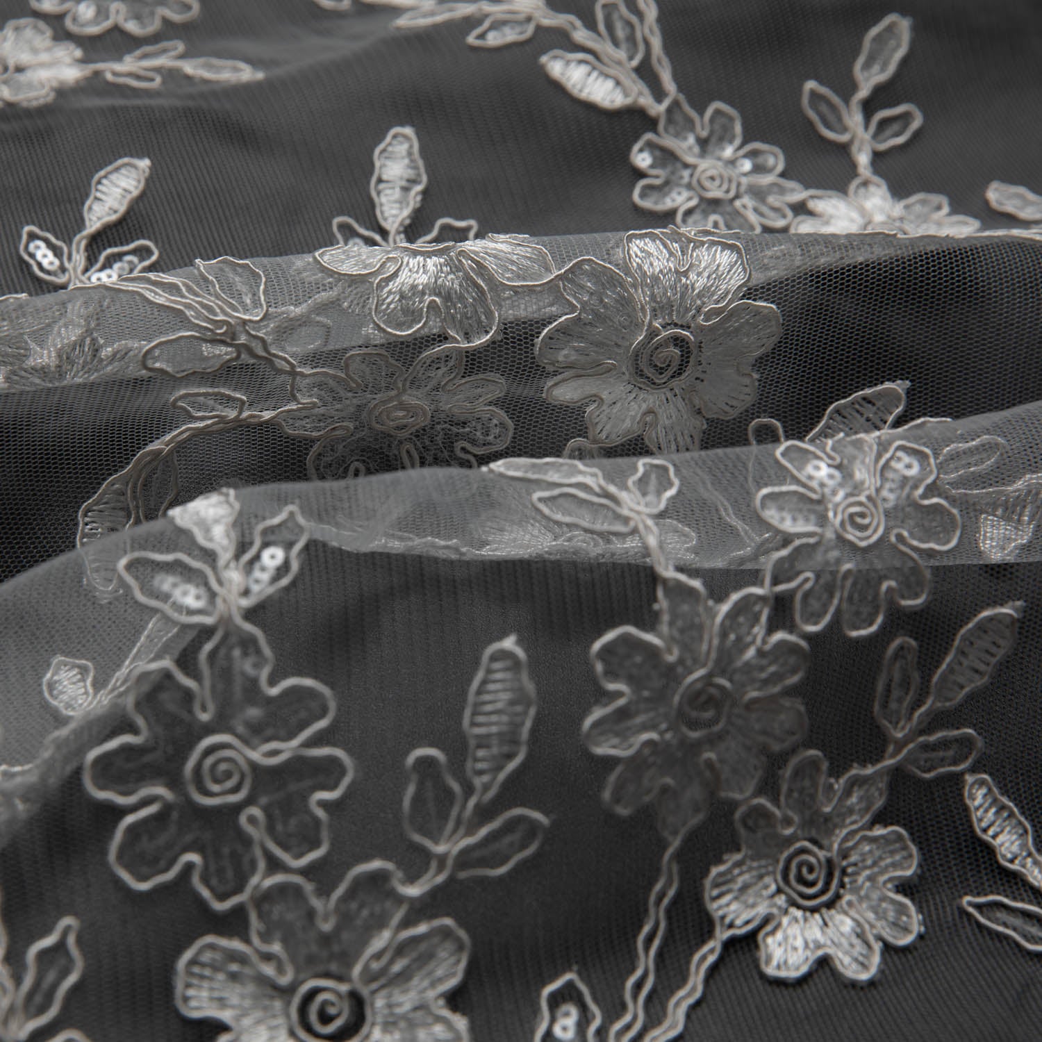 Tulle Lace Fabric Embroidered W/Applique with Beautiful 3D Floral Pattern 52" Wide | Exquisite Fabric