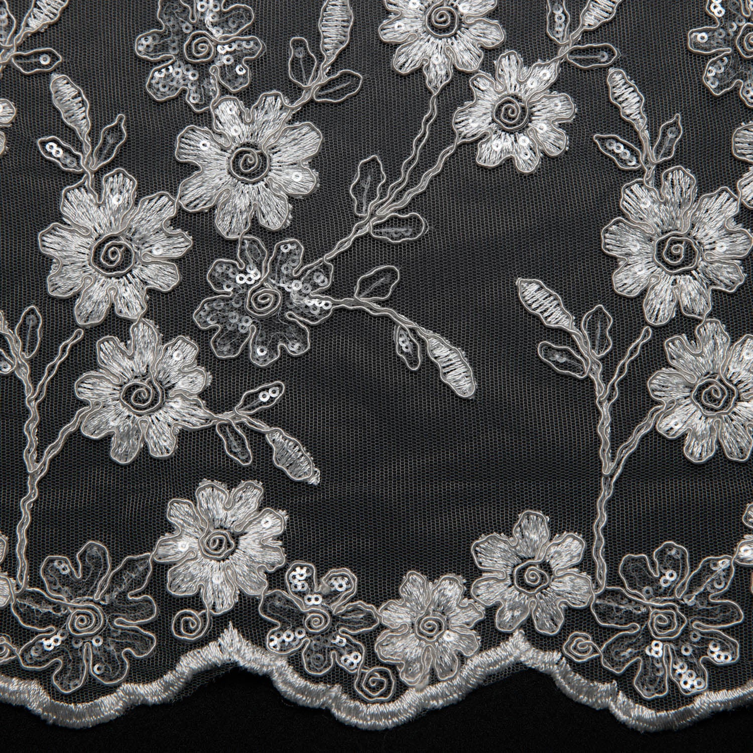 Tulle Lace Fabric Embroidered W/Applique with Beautiful 3D Floral Pattern 52" Wide | Exquisite Fabric