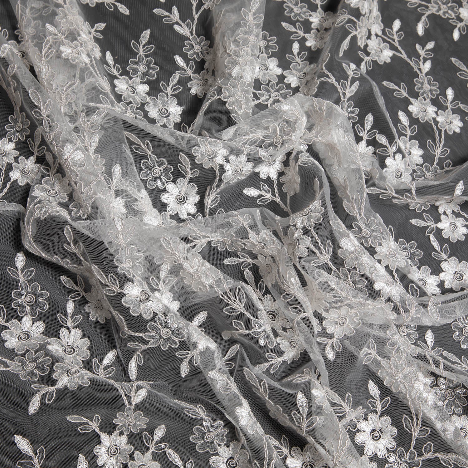 Tulle Lace Fabric Embroidered W/Applique with Beautiful 3D Floral Pattern 52" Wide | Exquisite Fabric