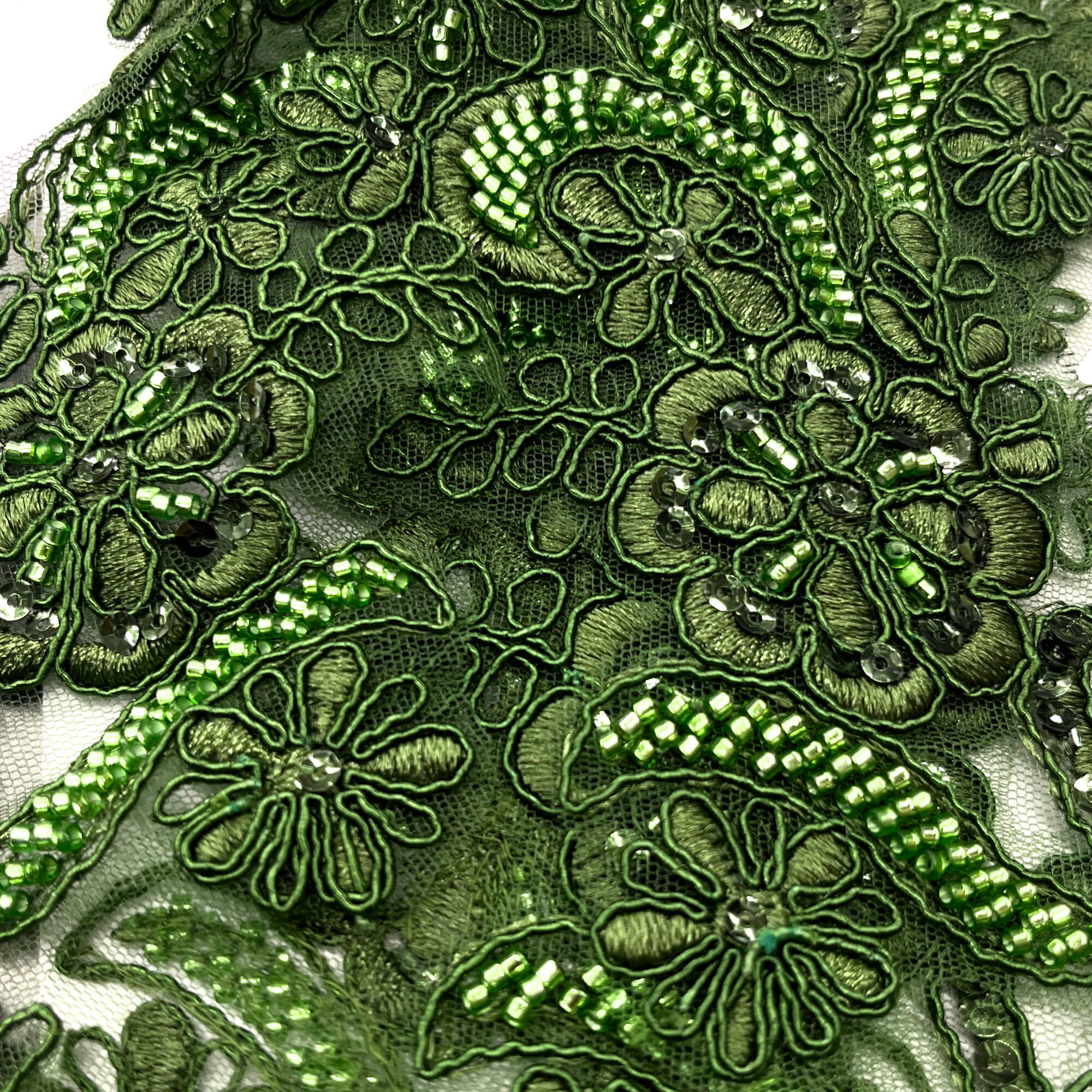 Beaded & Corded Floral Lace Applique Embroidered on 100% Polyester | Lace USA - KZ-67