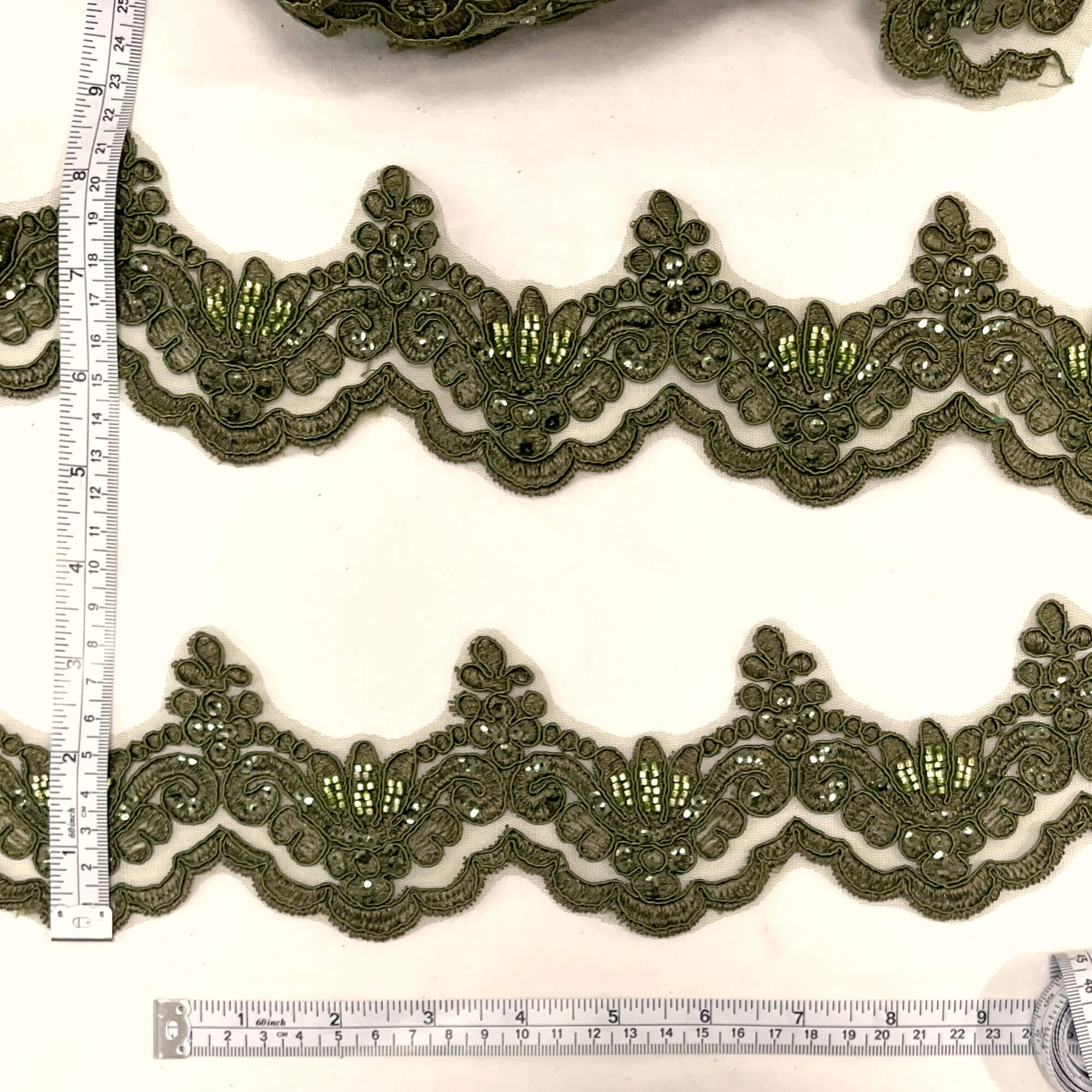 Beaded & Corded Lace Trimming Embroidered on 100% Polyester Net Mesh | Lace USA - KZ-34W-HB