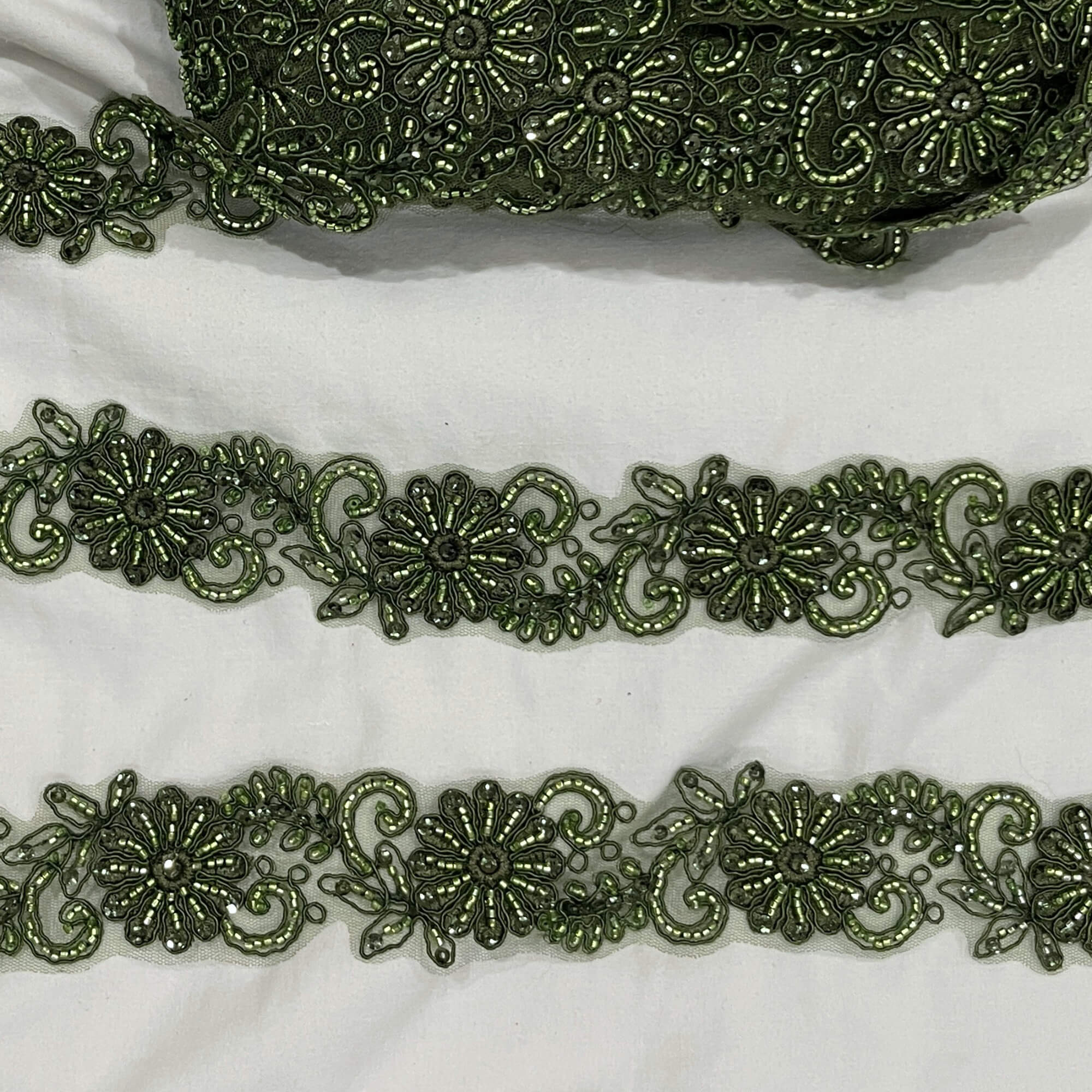 Beaded & Corded Lace Trimming Embroidered on 100% Polyester Net Mesh | Lace USA - 96275W-BP
